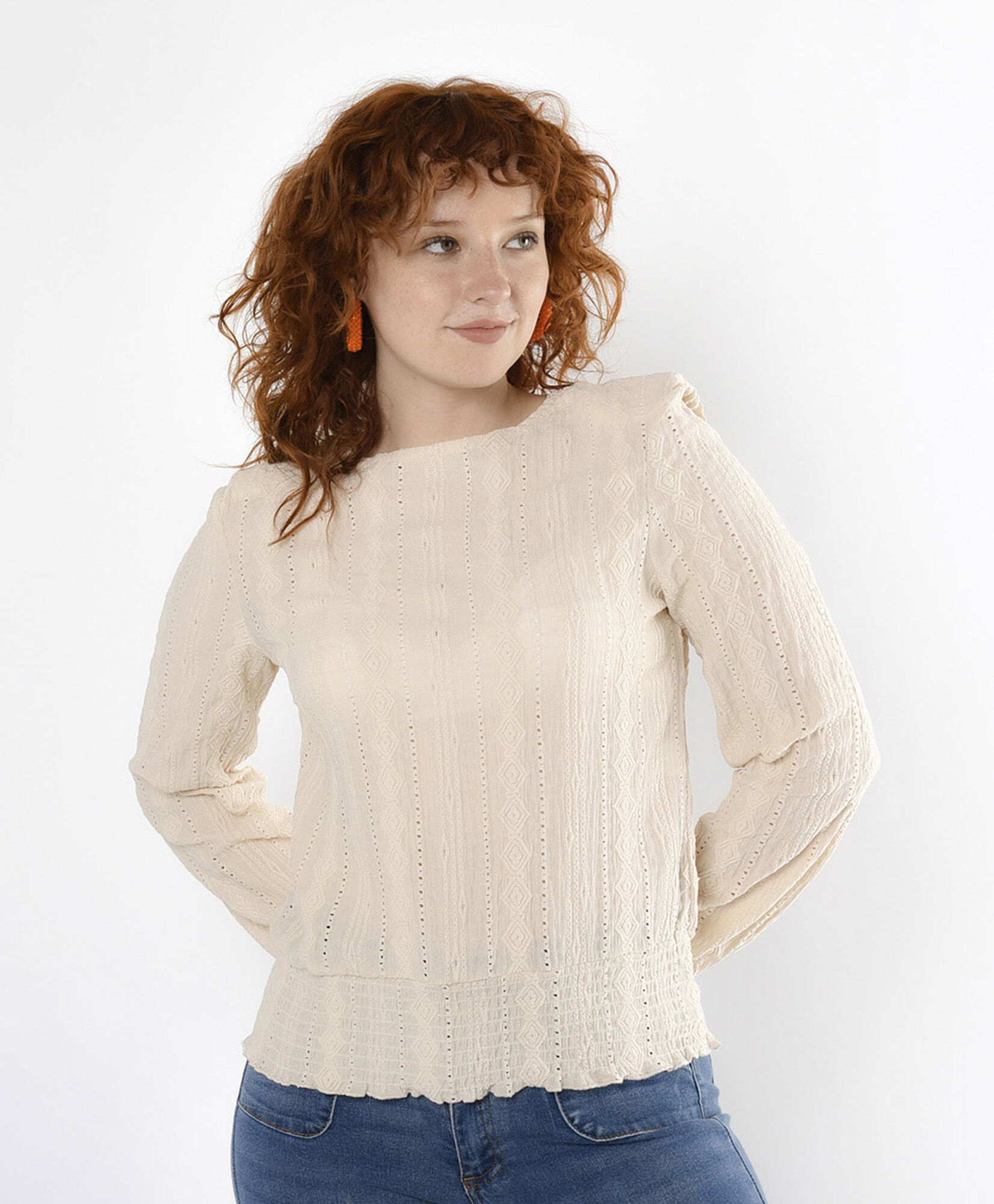 Polera mujer jacquard puntos calados Polera mujer jacquard puntos calados