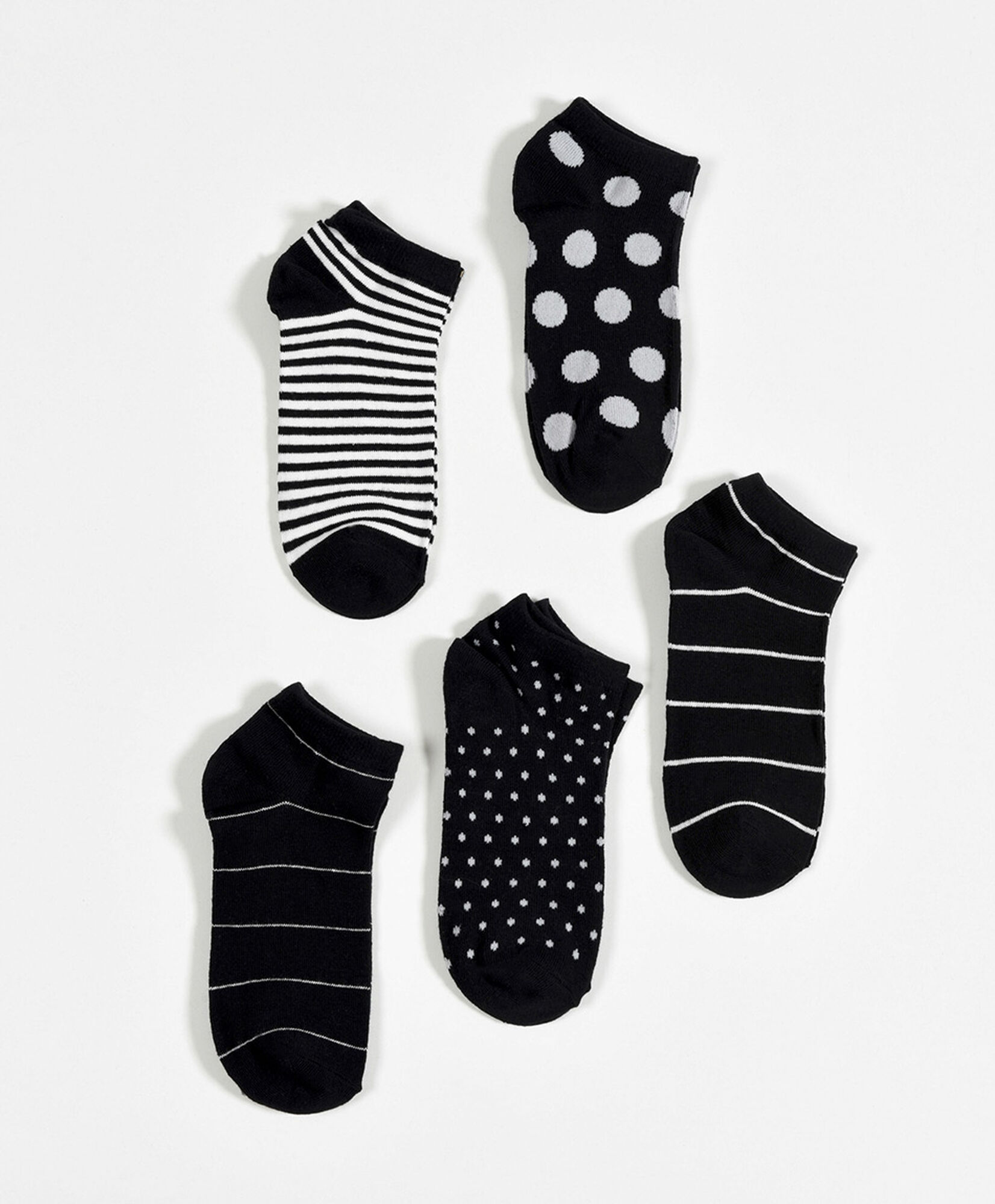 Pack 5 calcetines mujer cortos líneas y puntos Pack 5 calcetines mujer cortos líneas y puntos