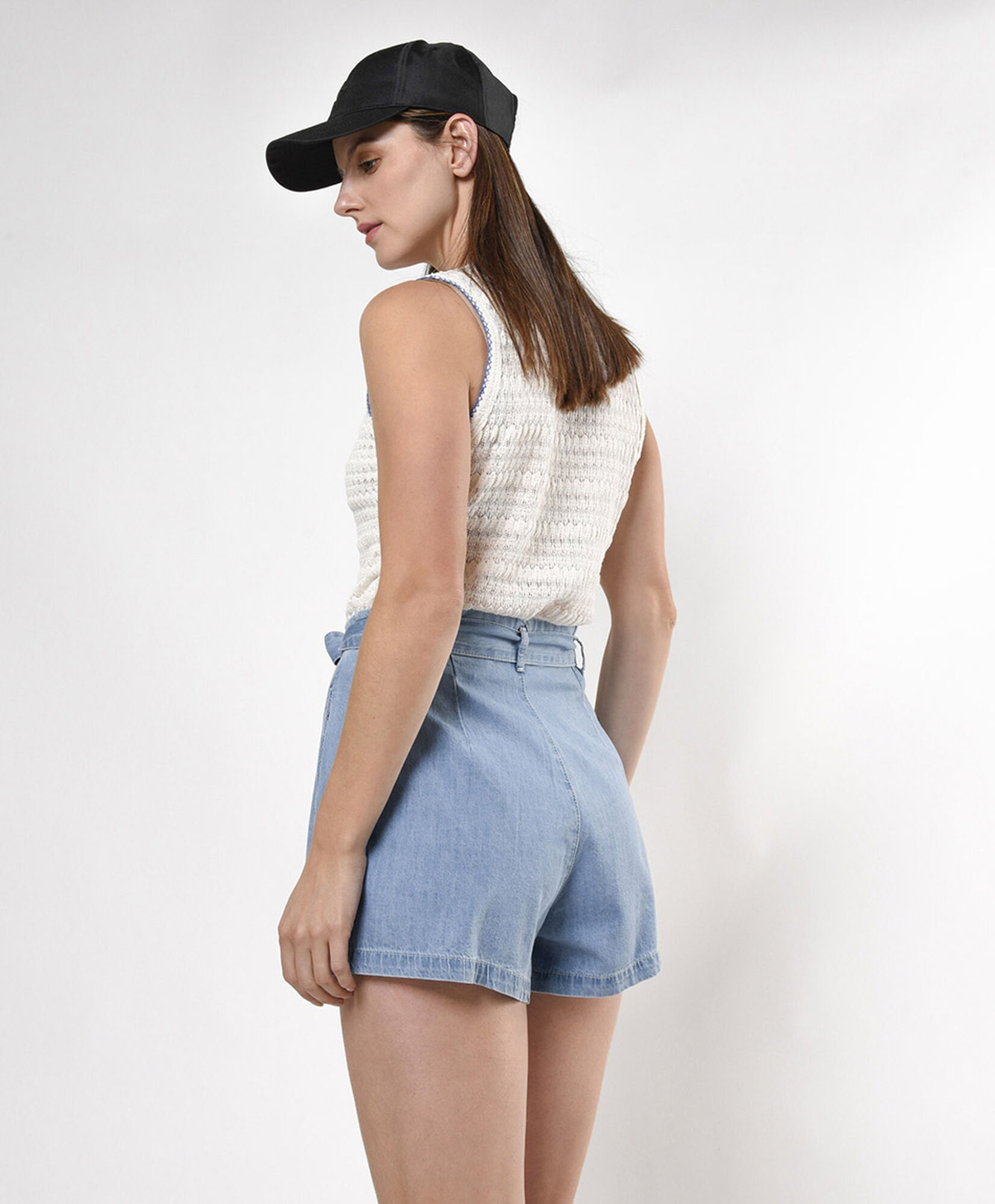 Short mujer denim plisado lazo Short mujer denim plisado lazo
