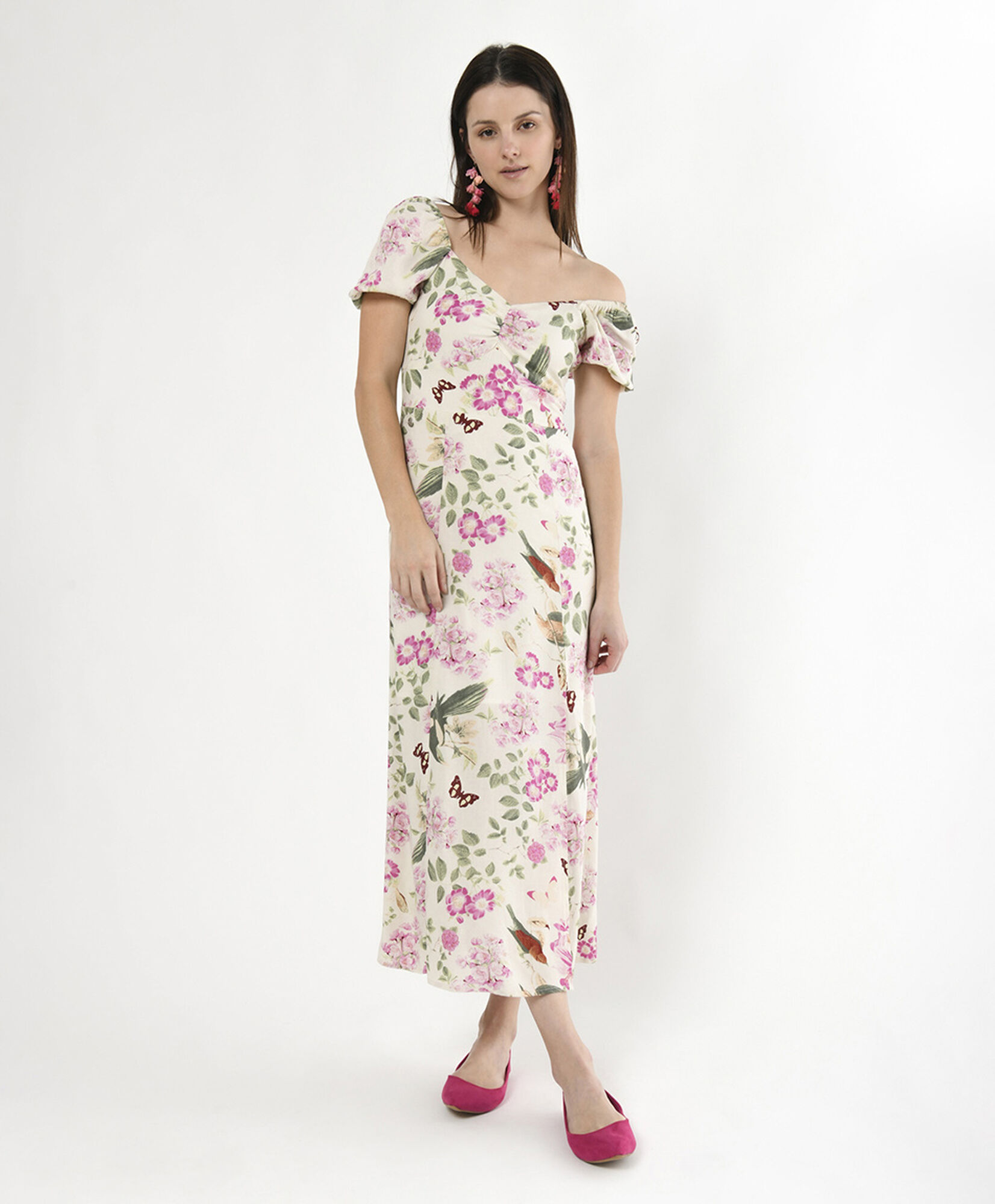 Vestido largo mujer lino floreado Vestido largo mujer lino floreado