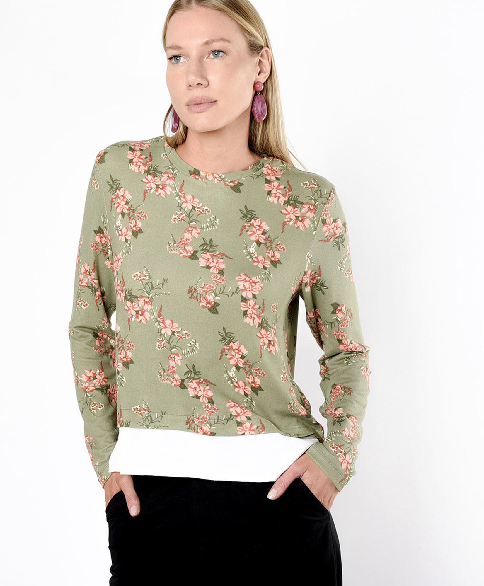 Polera mujer floreada verde doble basta Polera mujer floreada verde doble basta