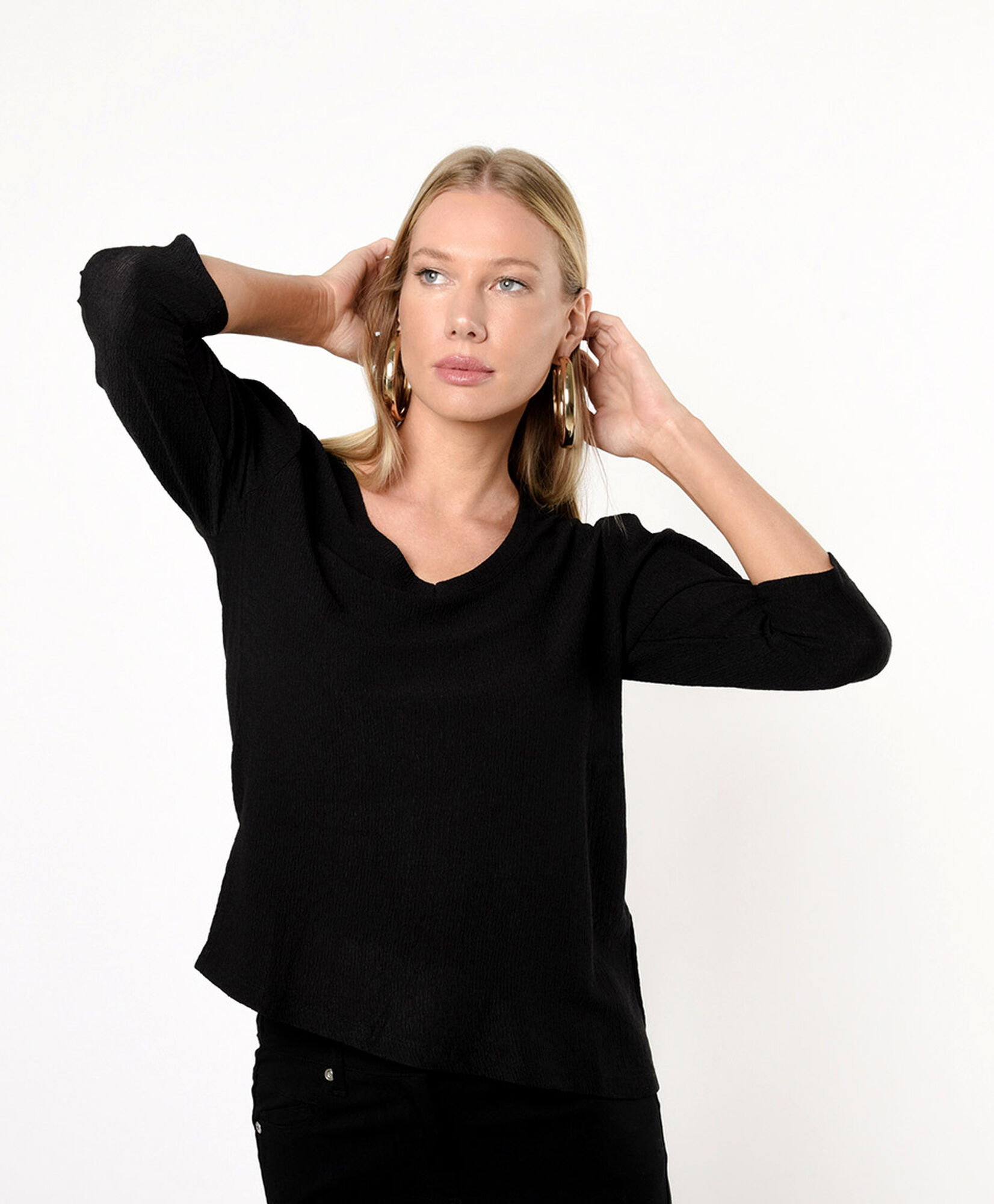 Polera mujer textura cuello en v Polera mujer textura cuello en v
