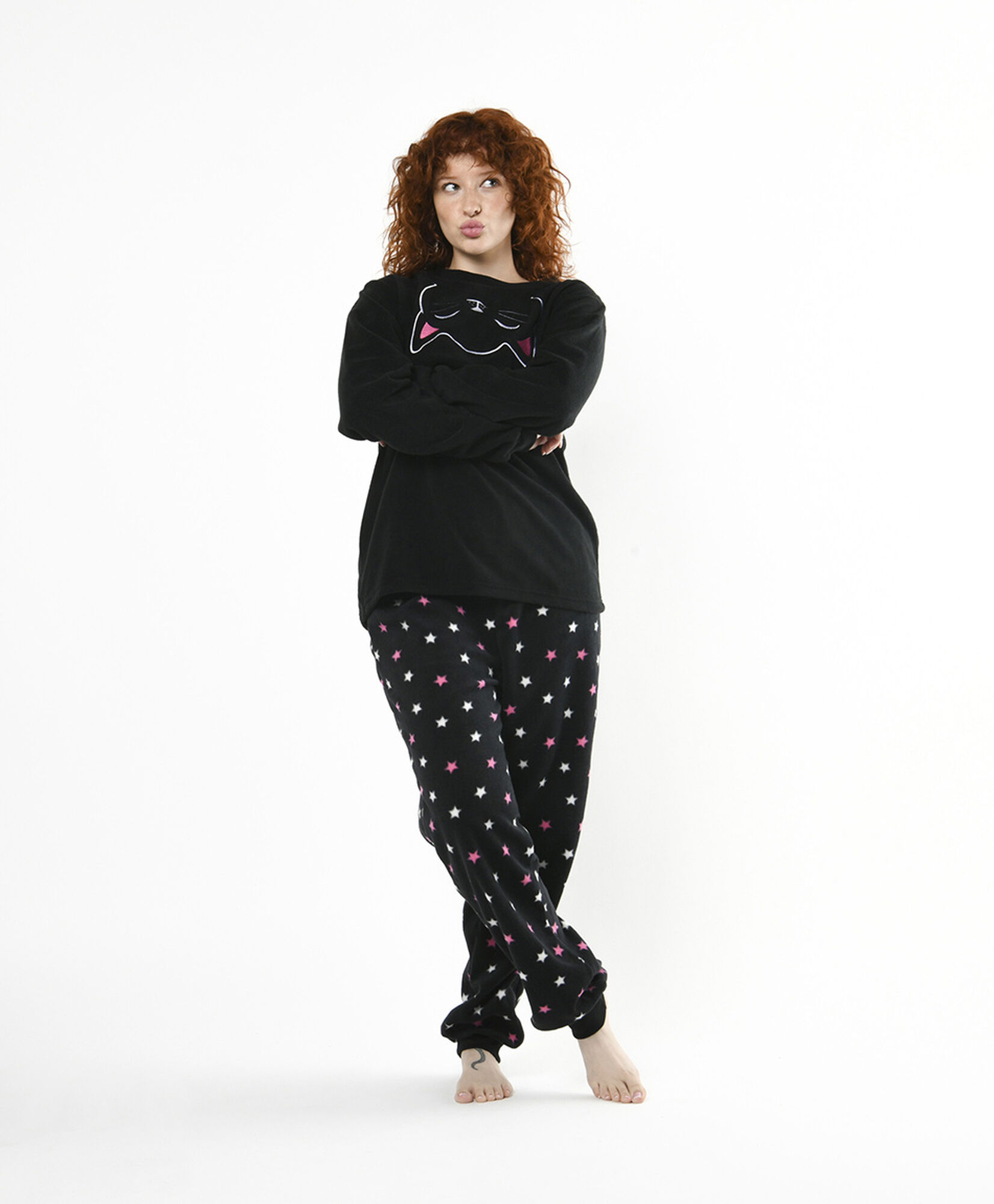 Pijama mujer polar gato negro estrellas Pijama mujer polar gato negro estrellas