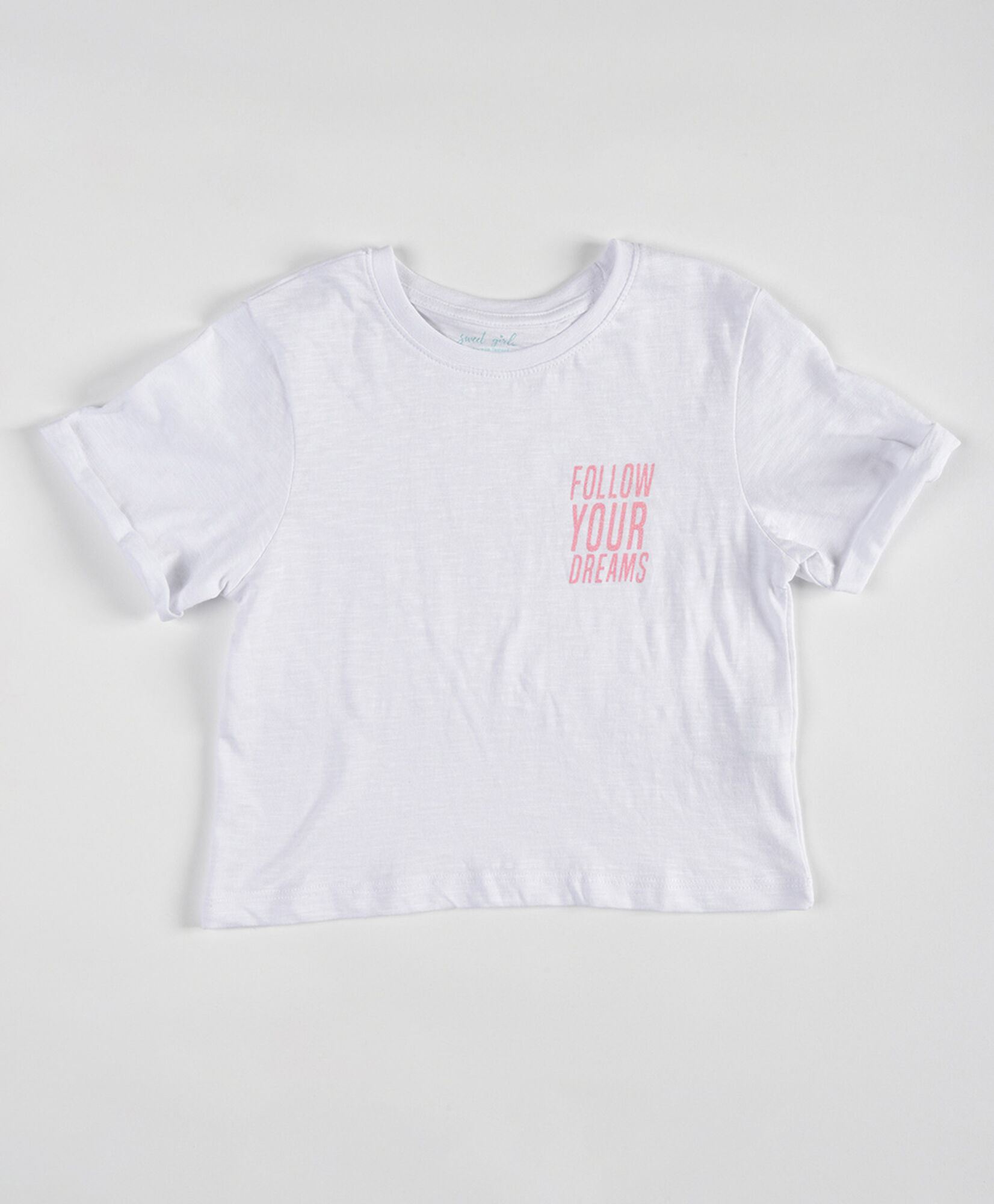 Polera niña frase crop Polera niña frase crop
