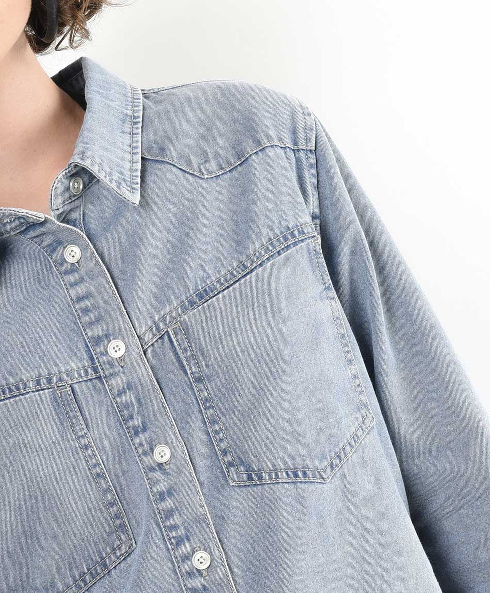 Blusa mujer denim bolsillos Blusa mujer denim bolsillos