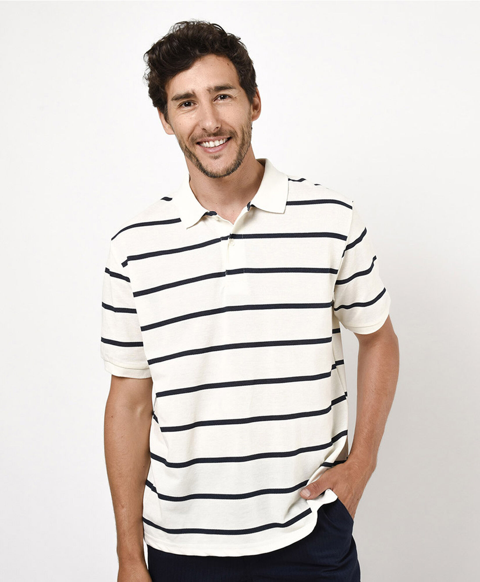 Polera hombre líneas cuello piqué Polera hombre líneas cuello piqué
