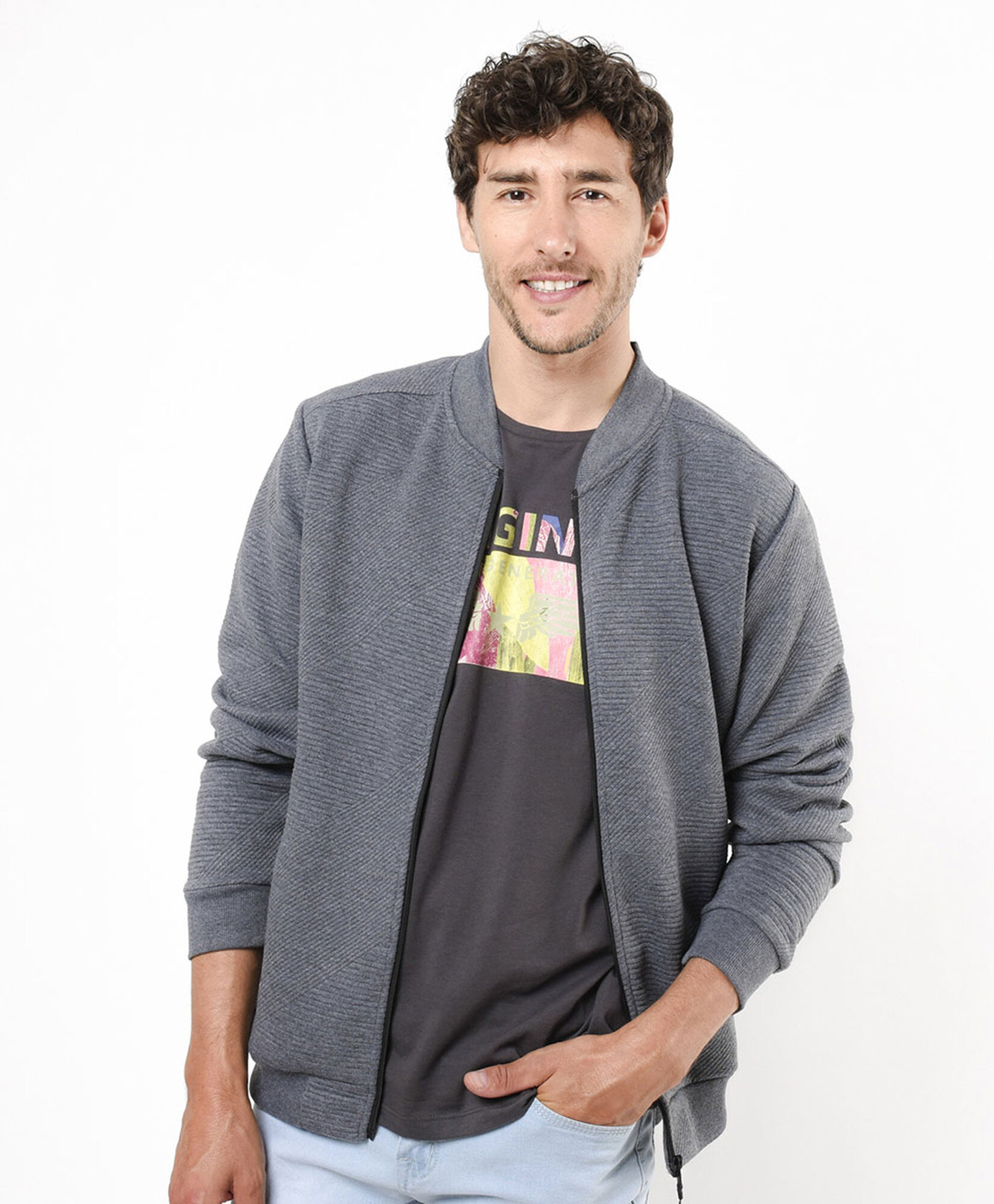 Chaqueta hombre jacquard gris Chaqueta hombre jacquard gris