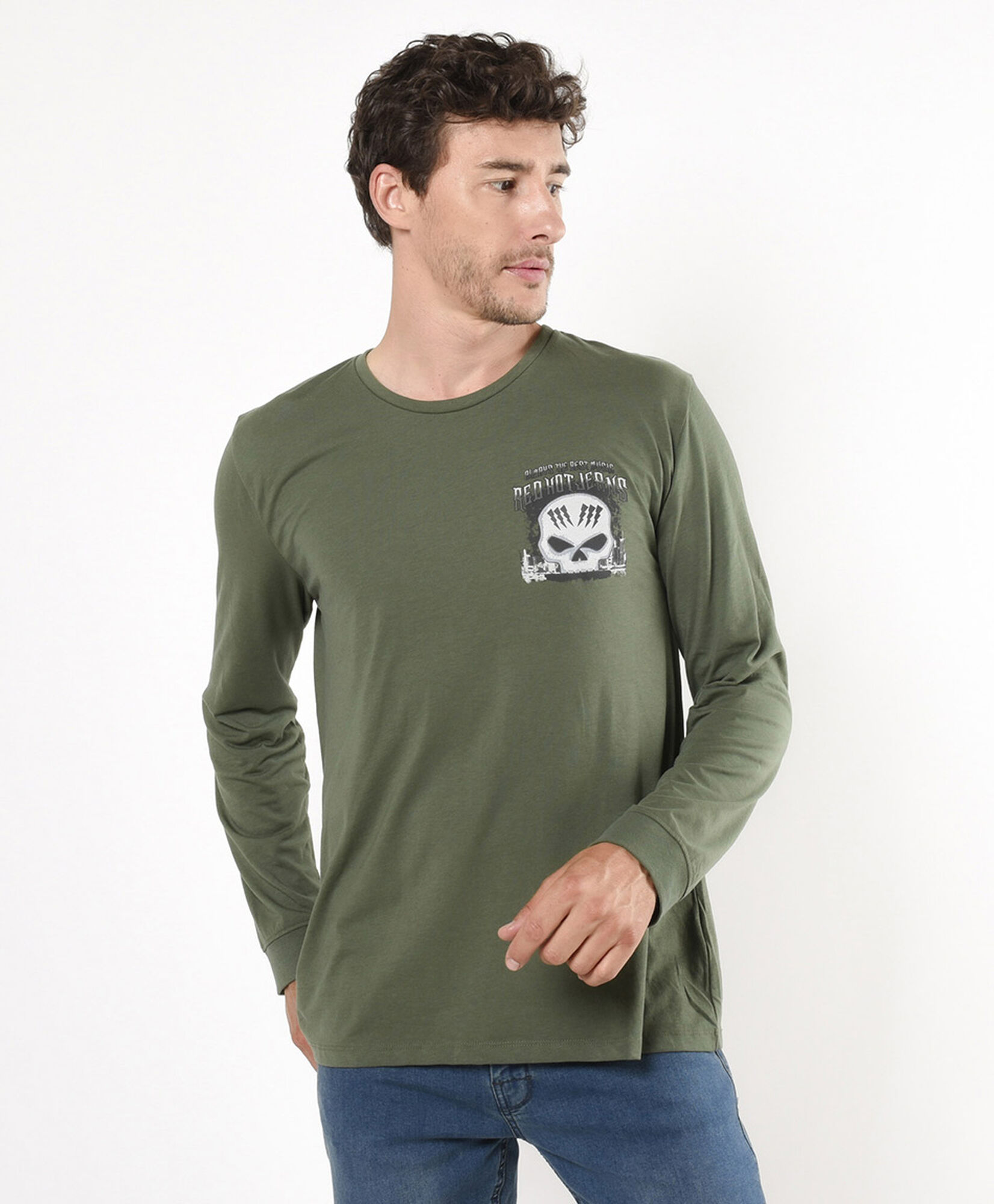 Polera hombre doble estampado calavera Polera hombre doble estampado calavera