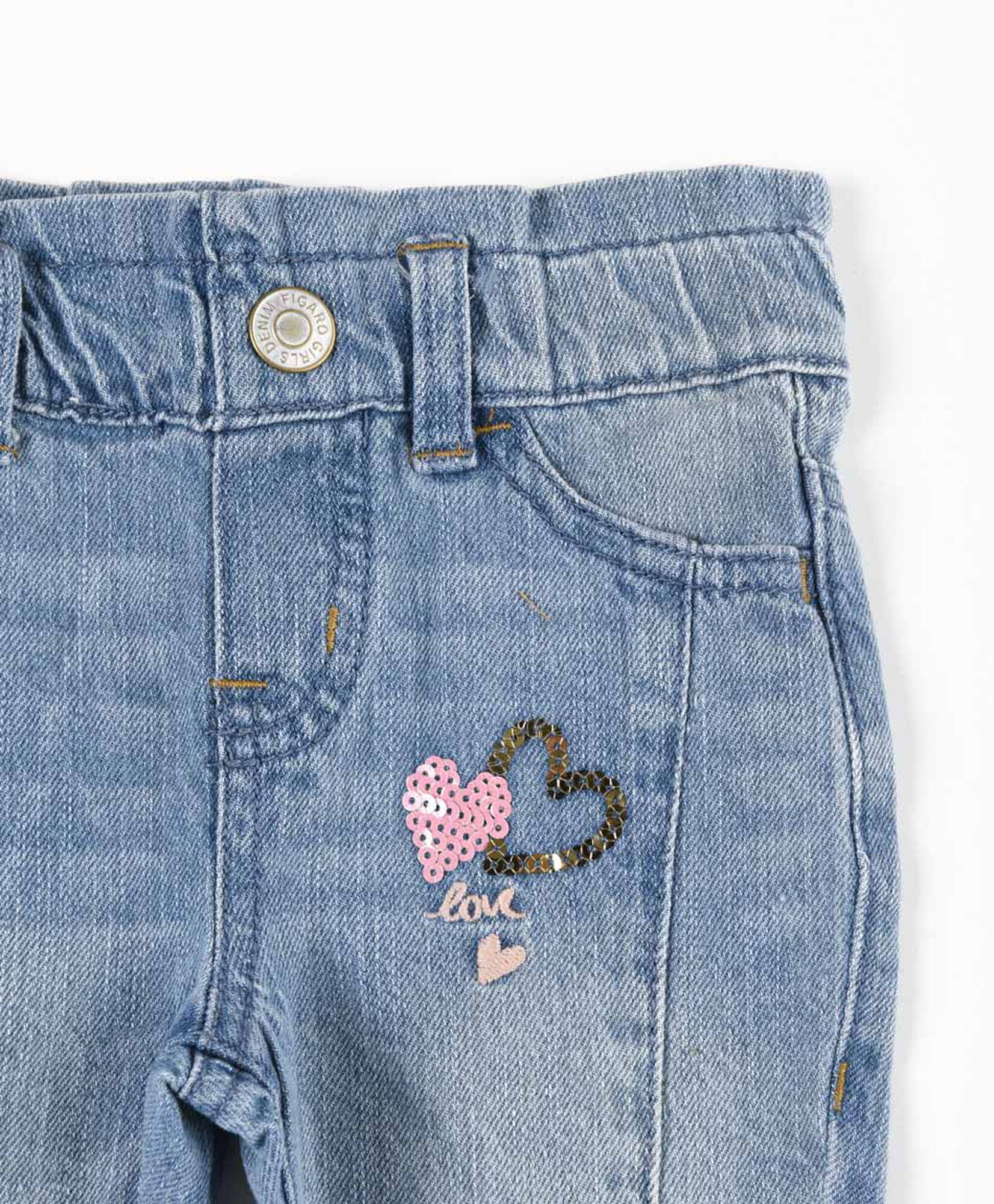 Jeans bebé corazones lentejuelas Jeans bebé corazones lentejuelas