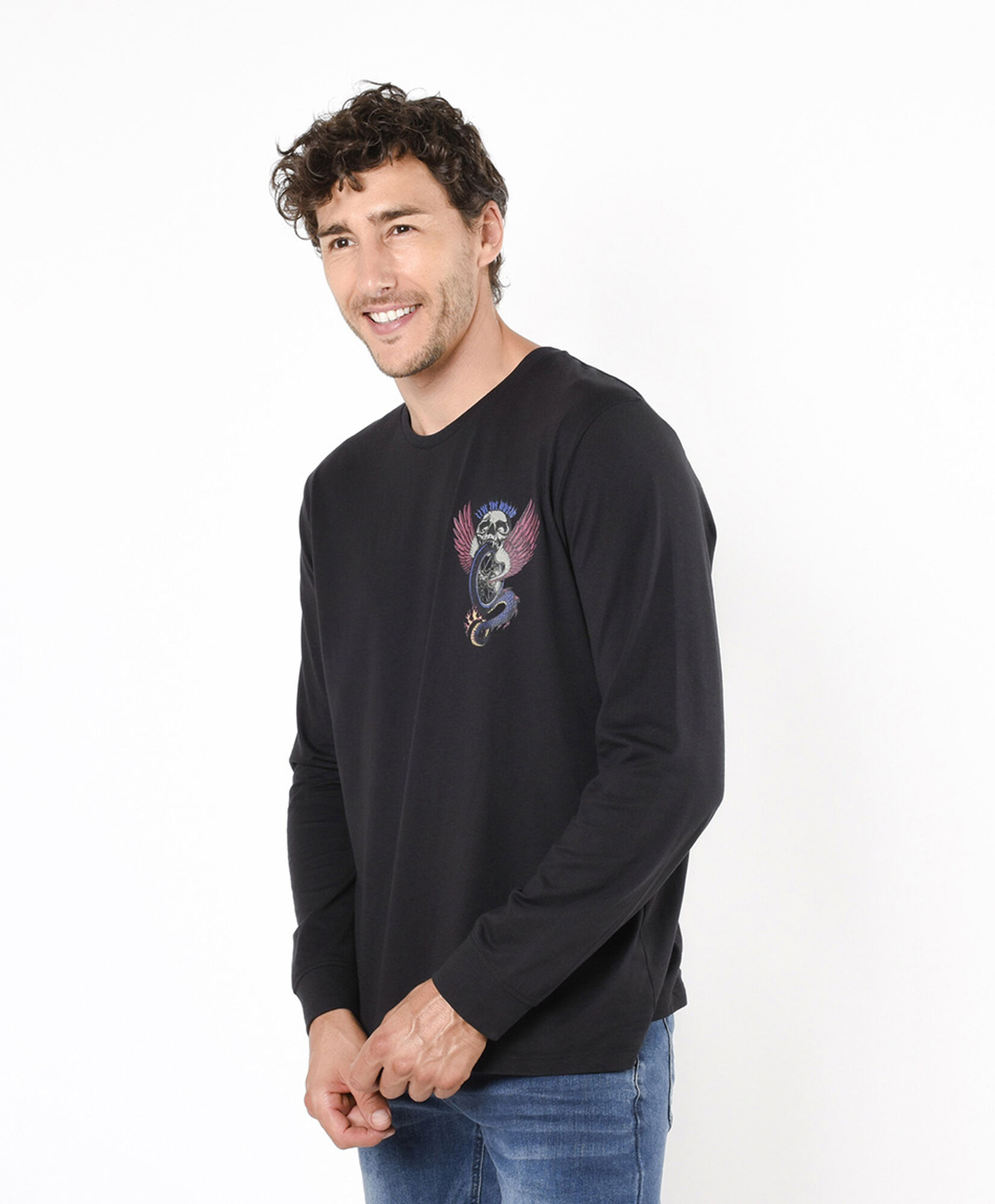 Polera hombre doble estampado calavera Polera hombre doble estampado calavera