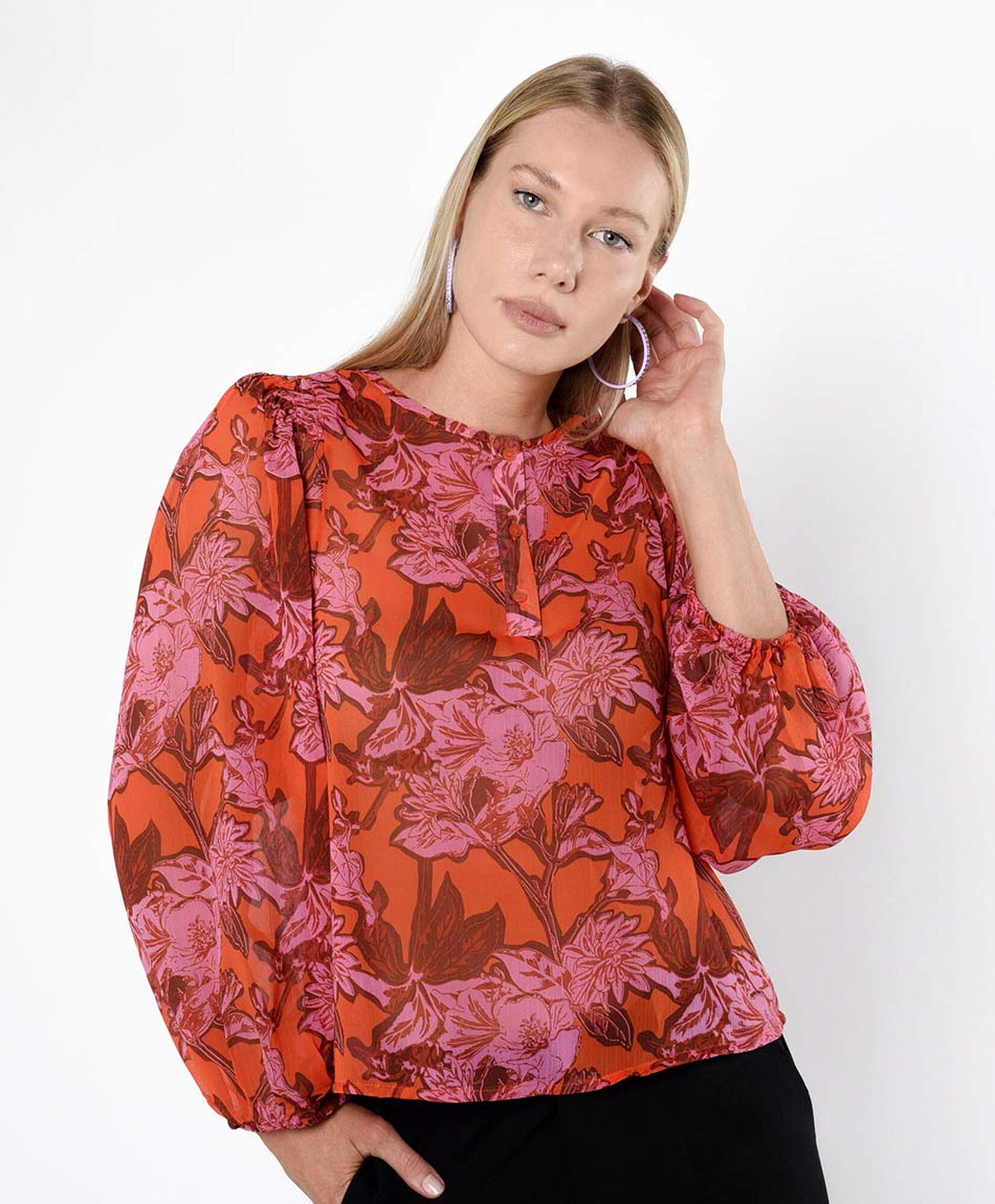 Blusa mujer floreada manga globo Blusa mujer floreada manga globo