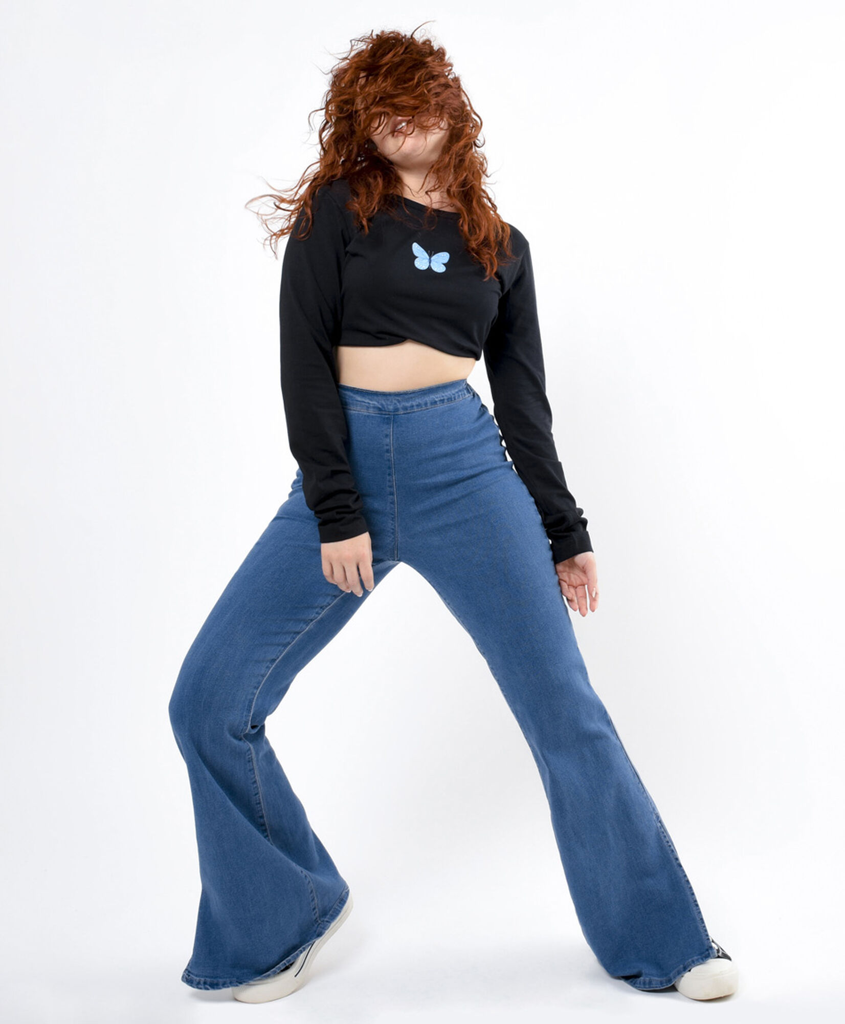 Pantalón mujer denim tiro alto flare Pantalón mujer denim tiro alto flare