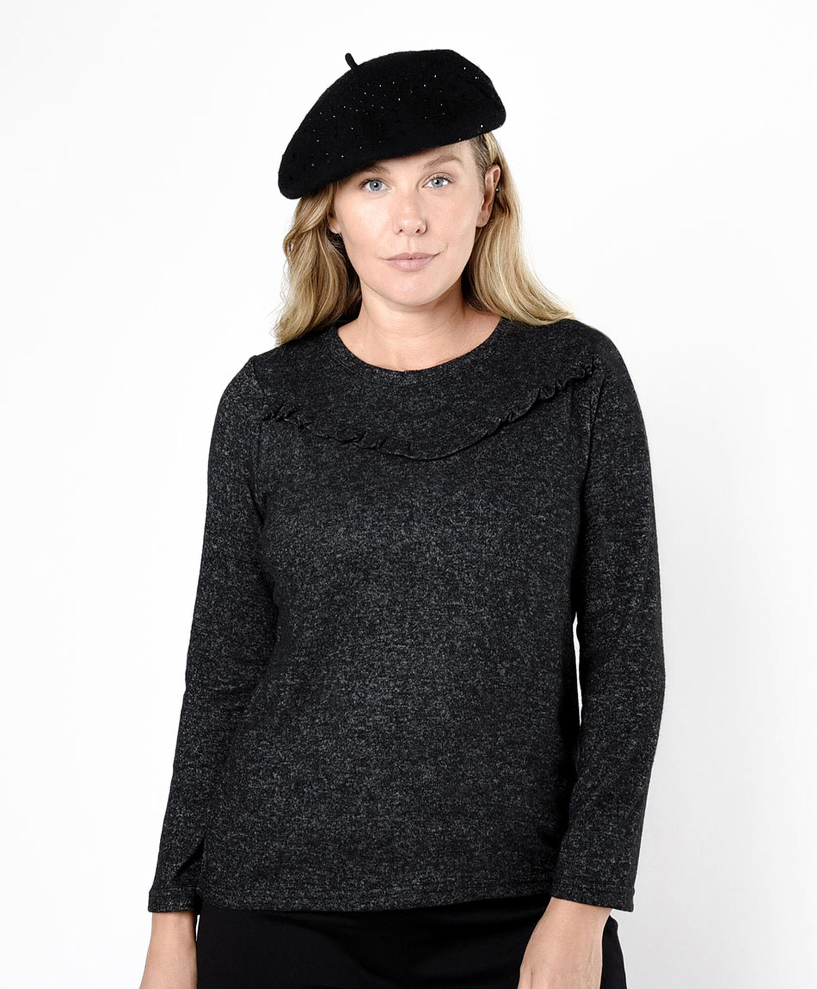 Polera mujer lanosa vuelos en cuello Polera mujer lanosa vuelos en cuello