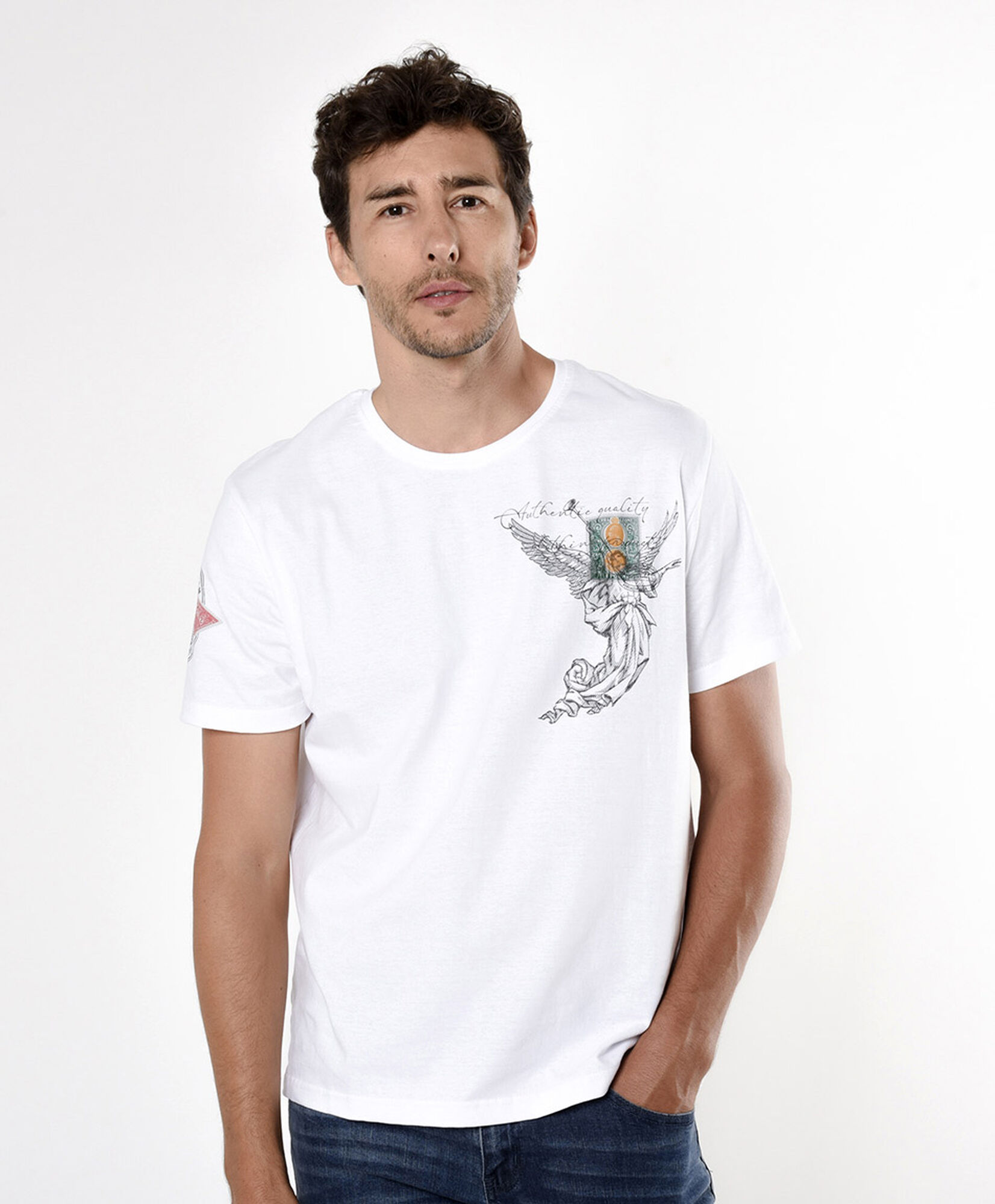 Polera hombre doble estampado ángel y tigre Polera hombre doble estampado ángel y tigre