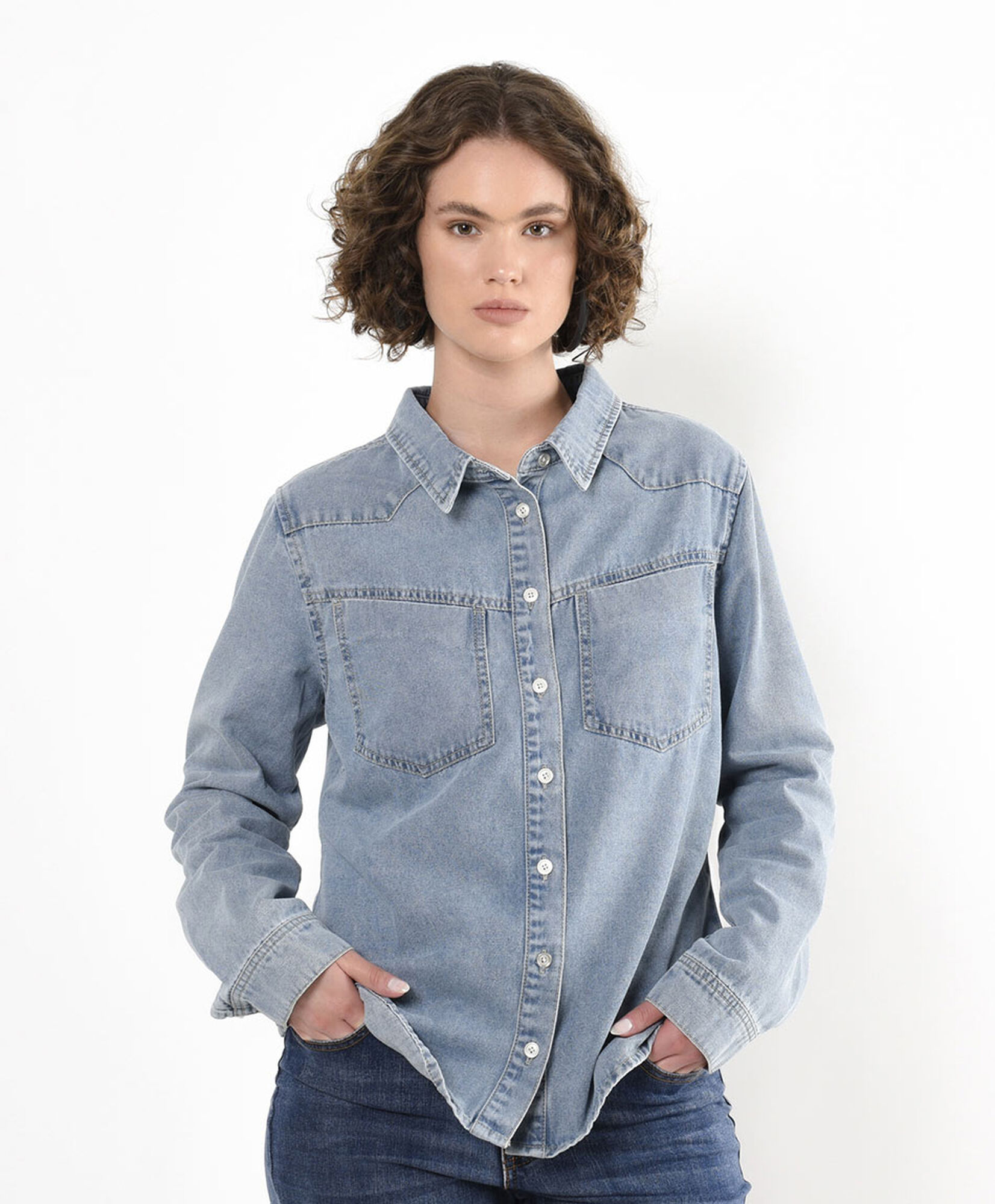 Blusa mujer denim bolsillos Blusa mujer denim bolsillos