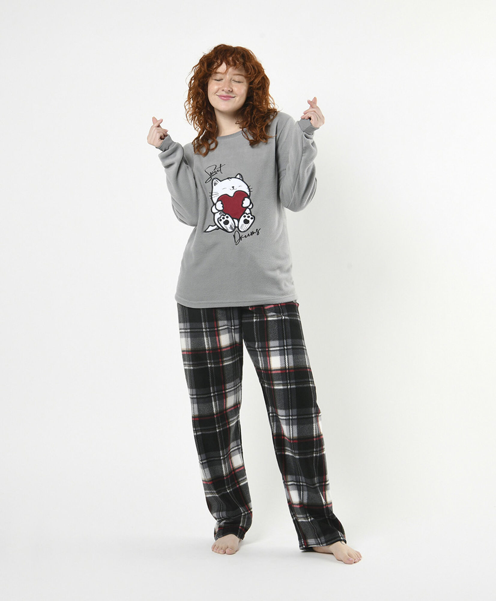 Pijama mujer polar gato cuadrille Pijama mujer polar gato cuadrille