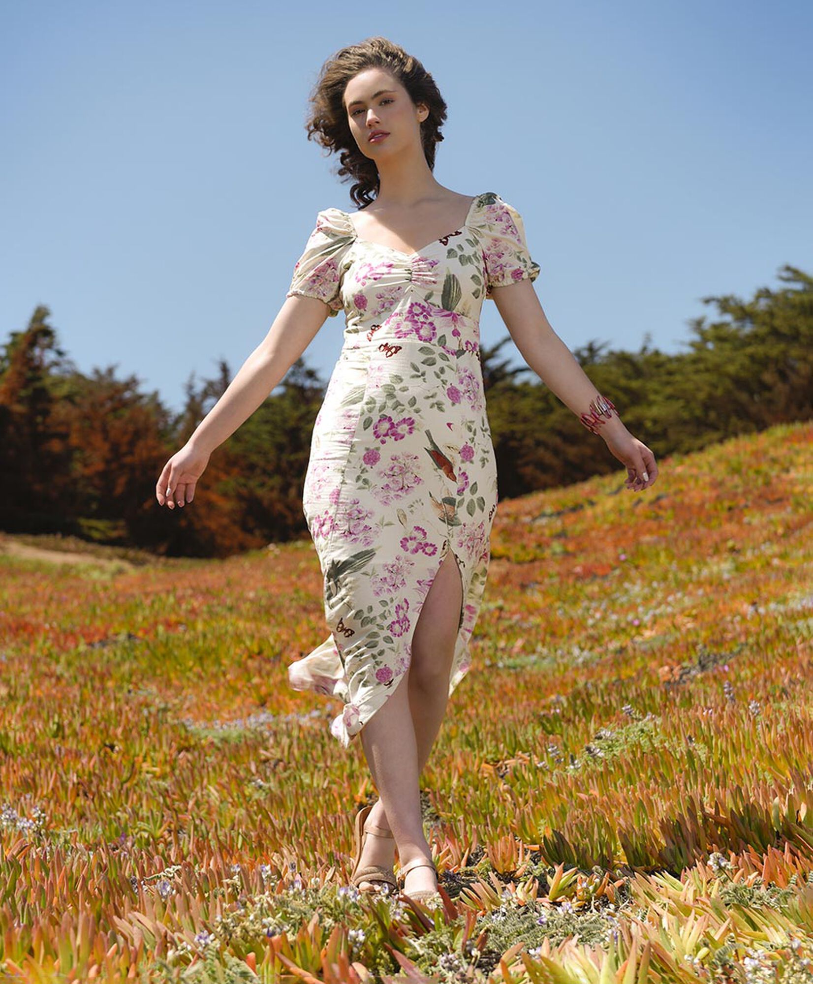 Vestido largo mujer lino floreado Vestido largo mujer lino floreado