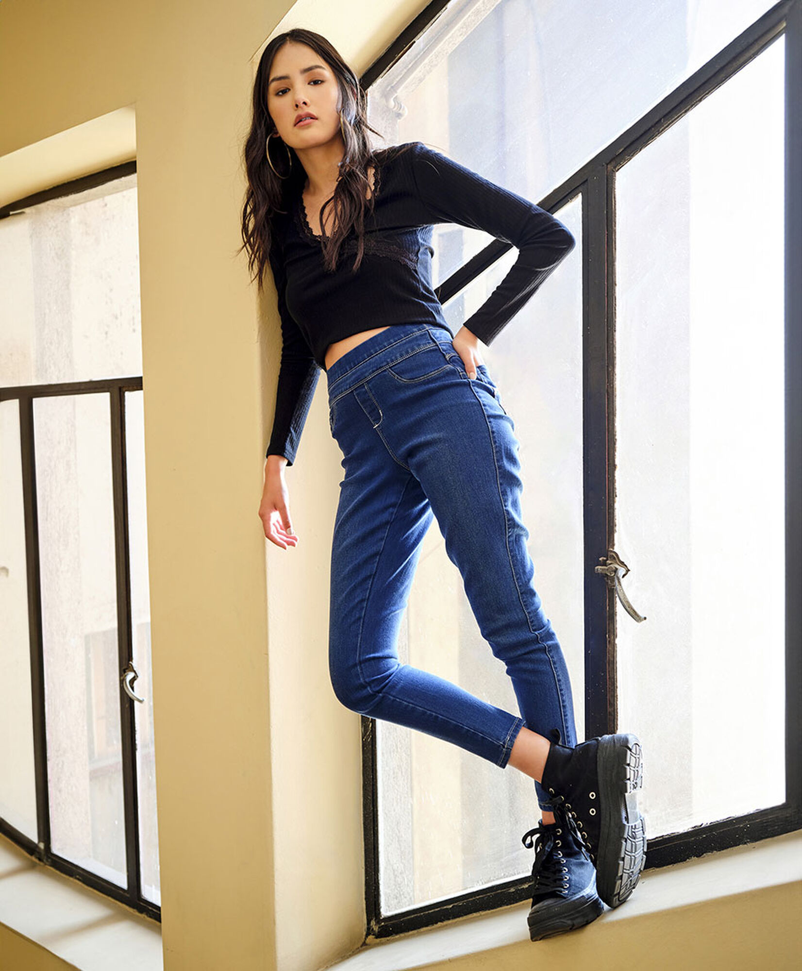 Jeans mujer leggins doble pretina skinny fit azul Jeans mujer leggins doble pretina skinny fit azul