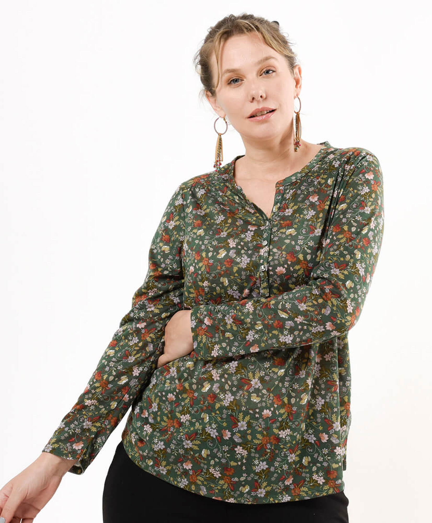 Polera mujer floreada botones Polera mujer floreada botones