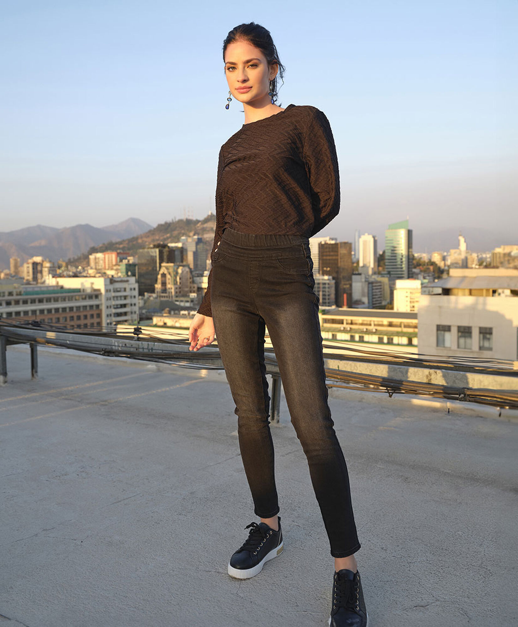 Jeans mujer leggins doble pretina skinny fit negro Jeans mujer leggins doble pretina skinny fit negro