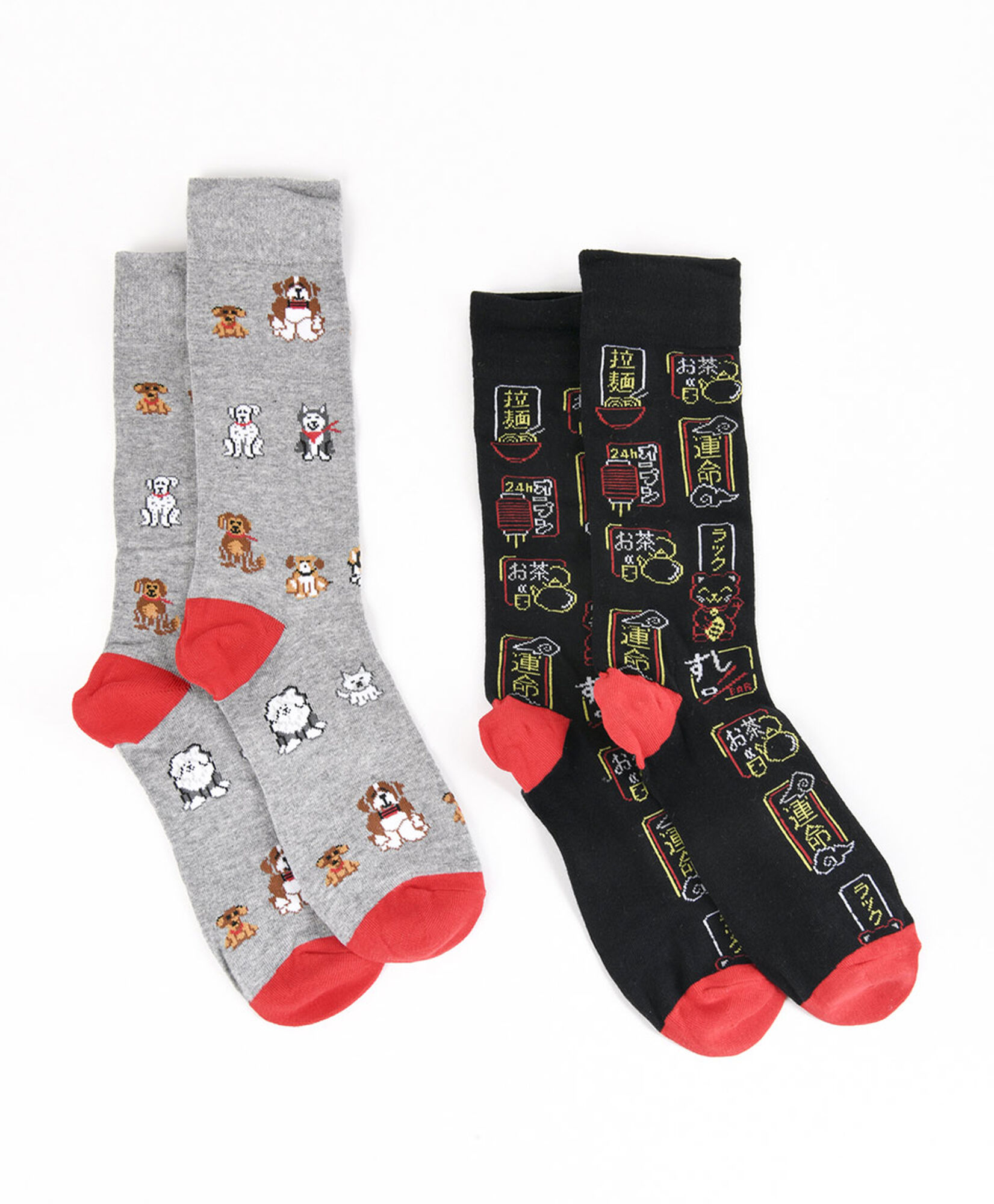 Pack 2 calcetines hombre diseño perritos y neón Pack 2 calcetines hombre diseño perritos y neón