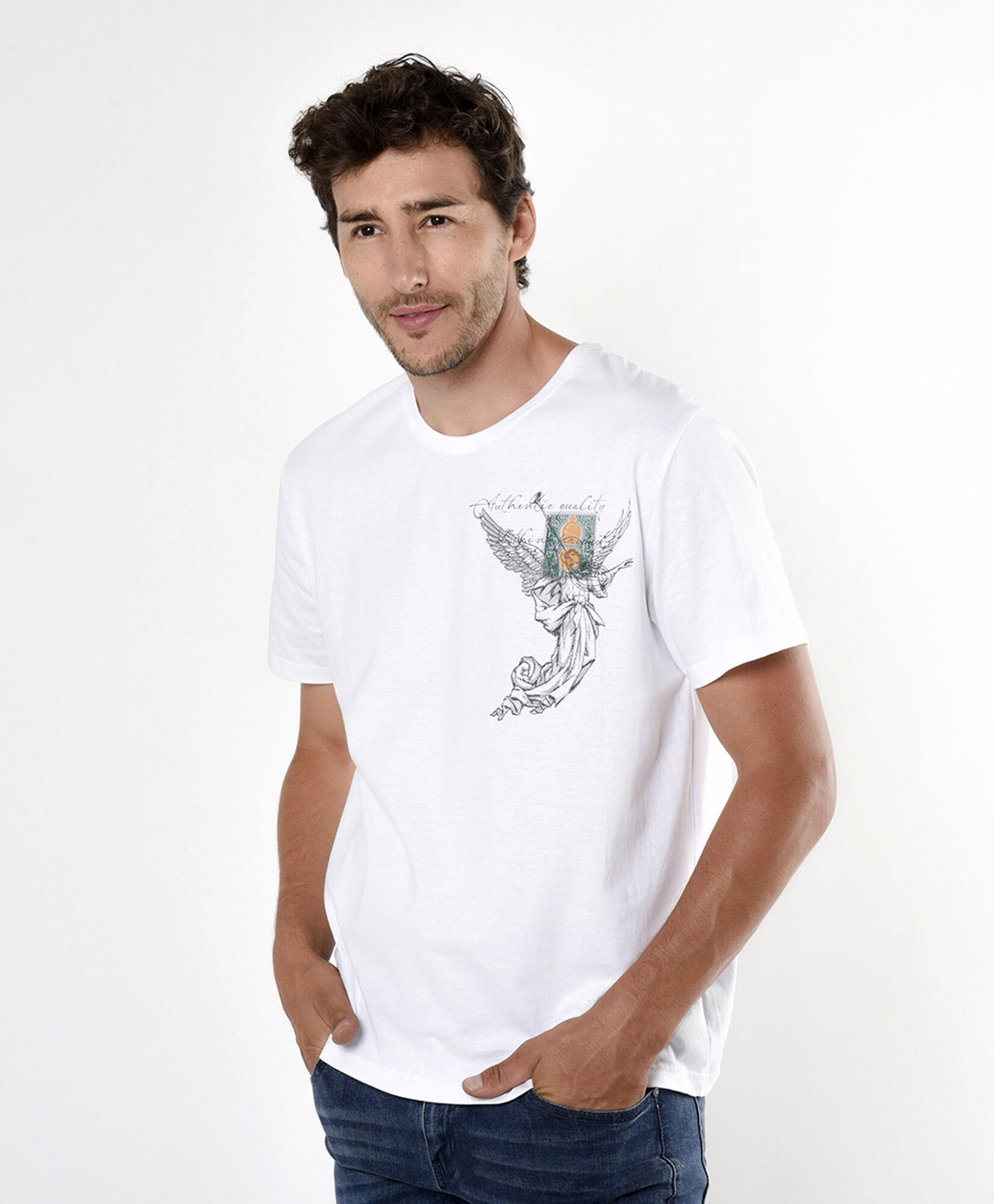 Polera hombre doble estampado ángel y tigre Polera hombre doble estampado ángel y tigre