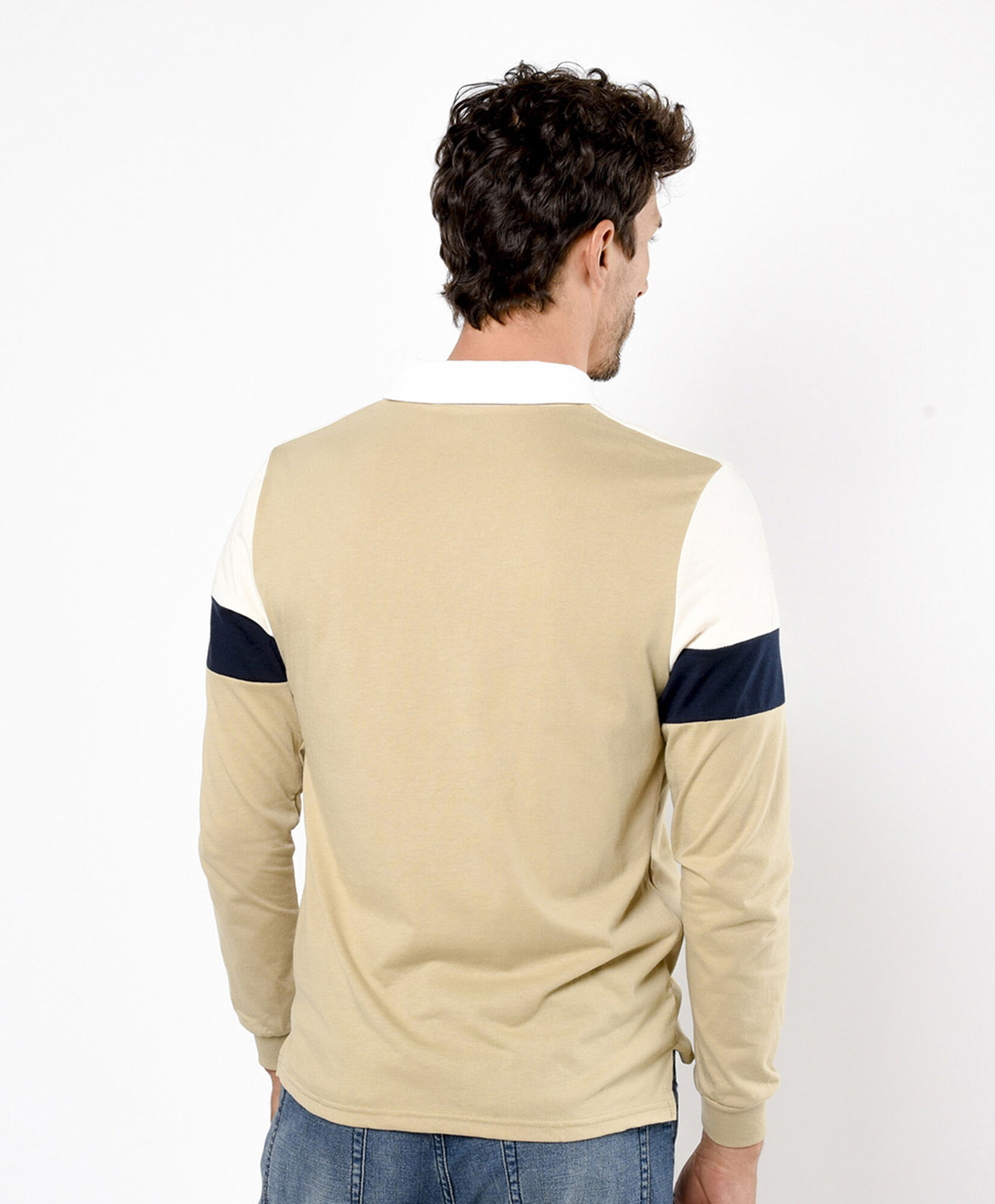 Polera hombre raya tricolor cuello piqué Polera hombre raya tricolor cuello piqué