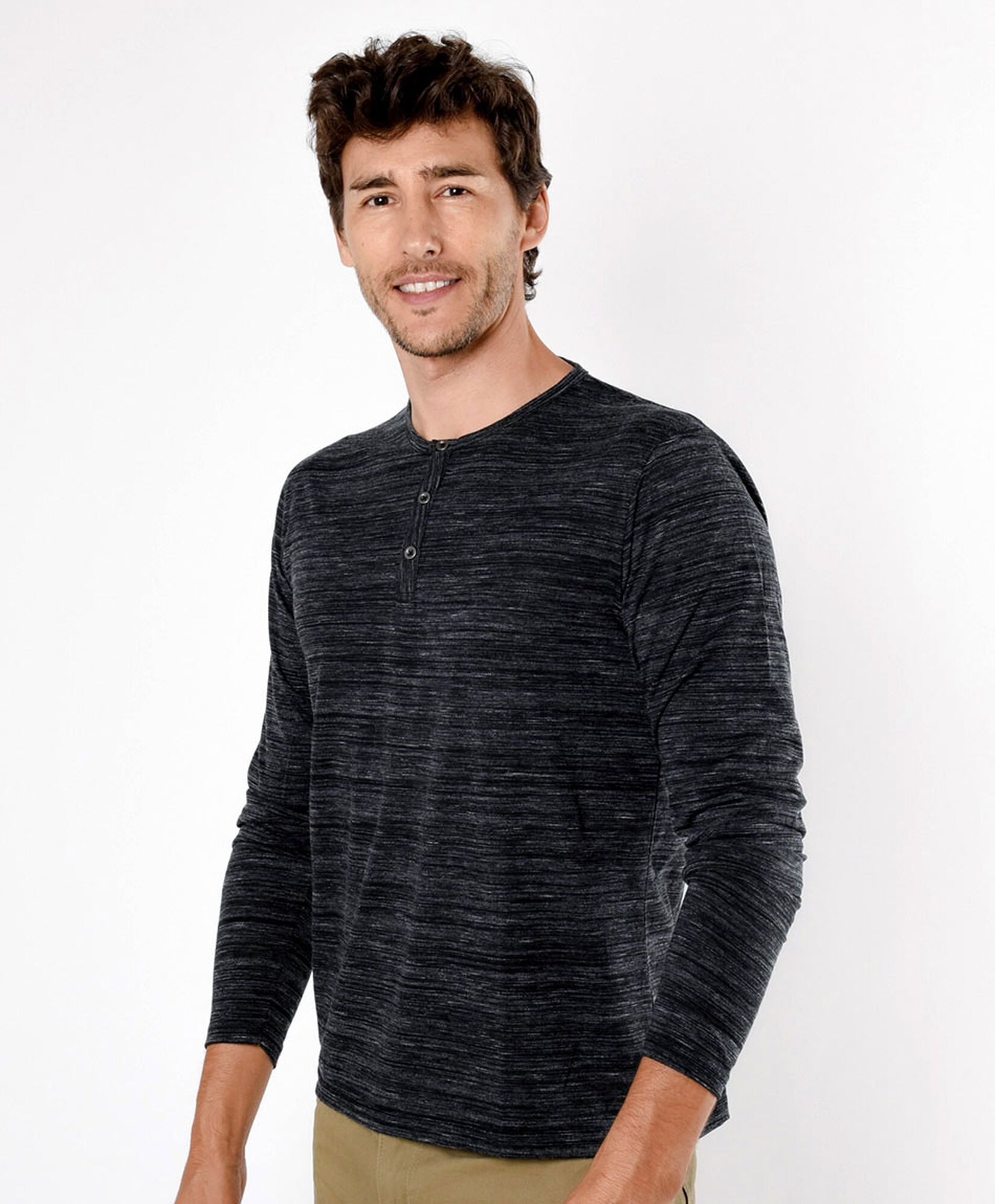 Polera hombre jaspeada botones Polera hombre jaspeada botones