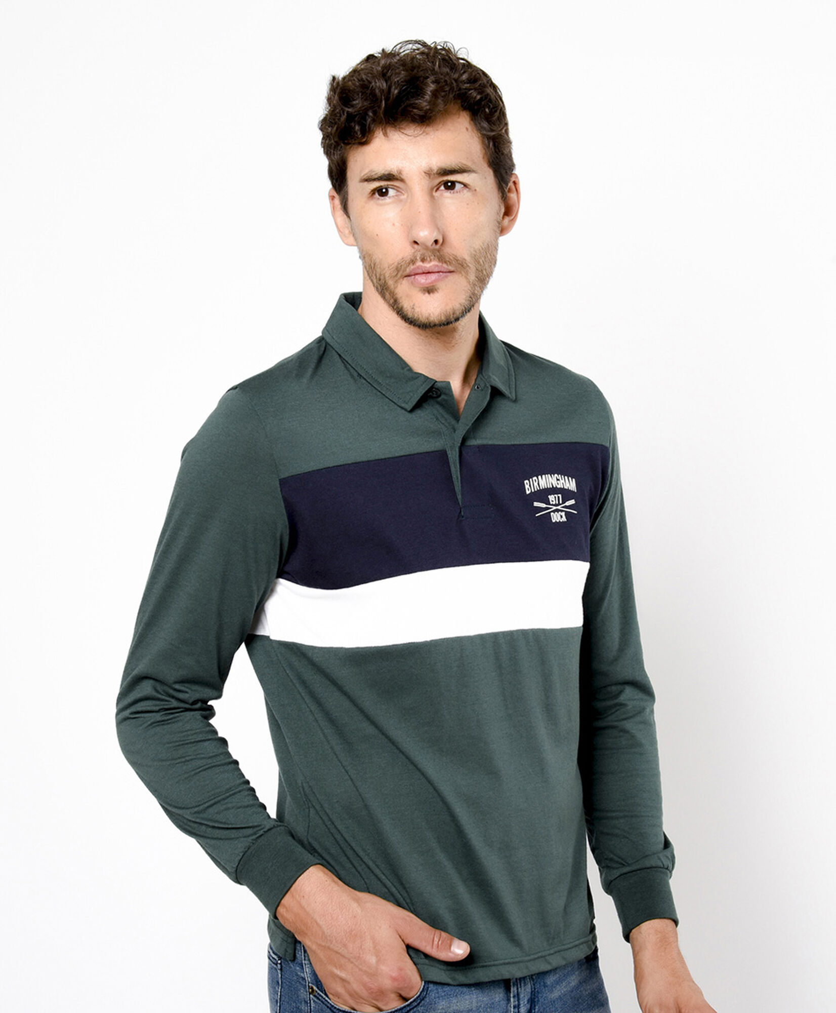 Polera hombre tricolor cuello piqué Polera hombre tricolor cuello piqué