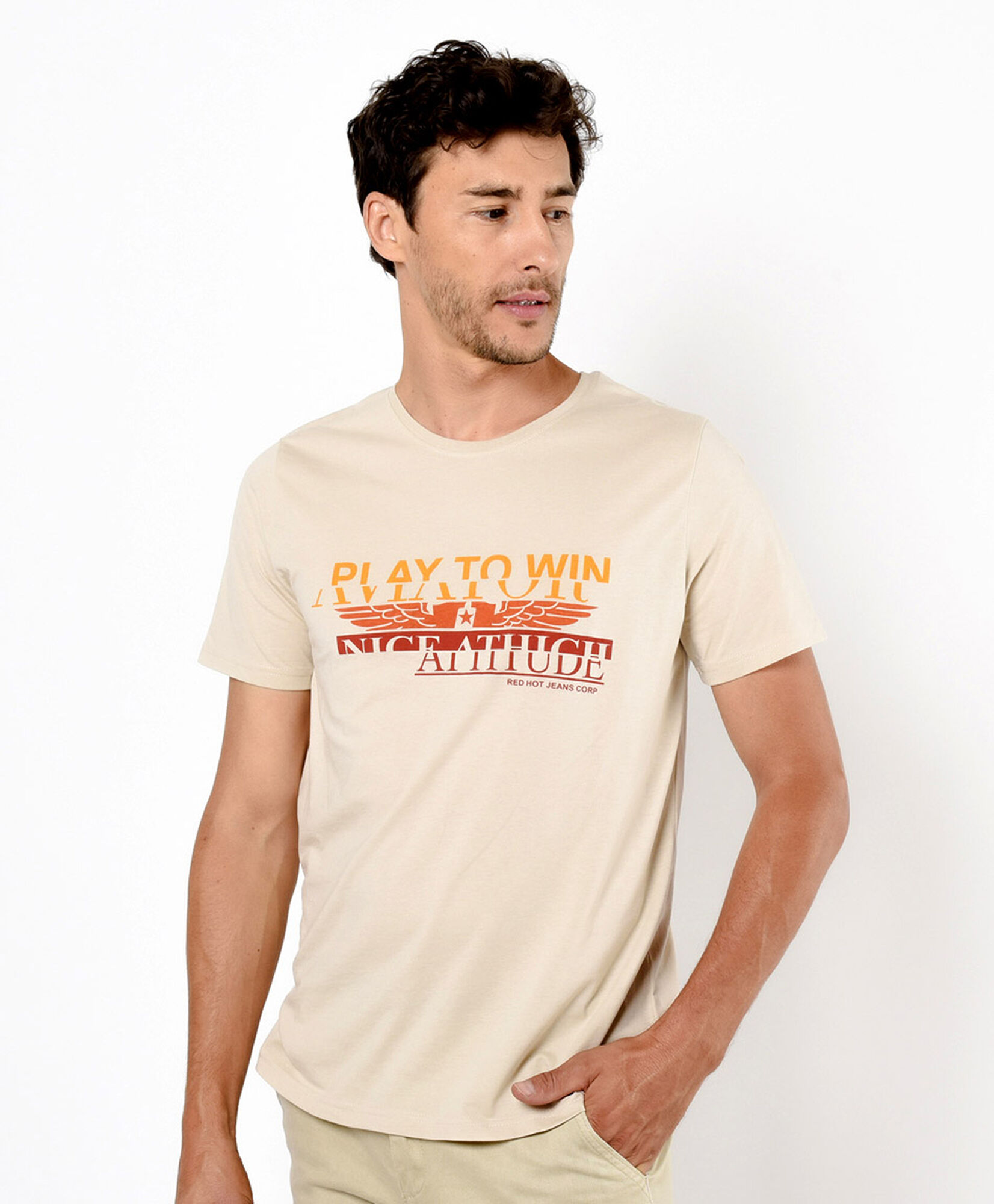 Polera hombre estampada tricolor Polera hombre estampada tricolor