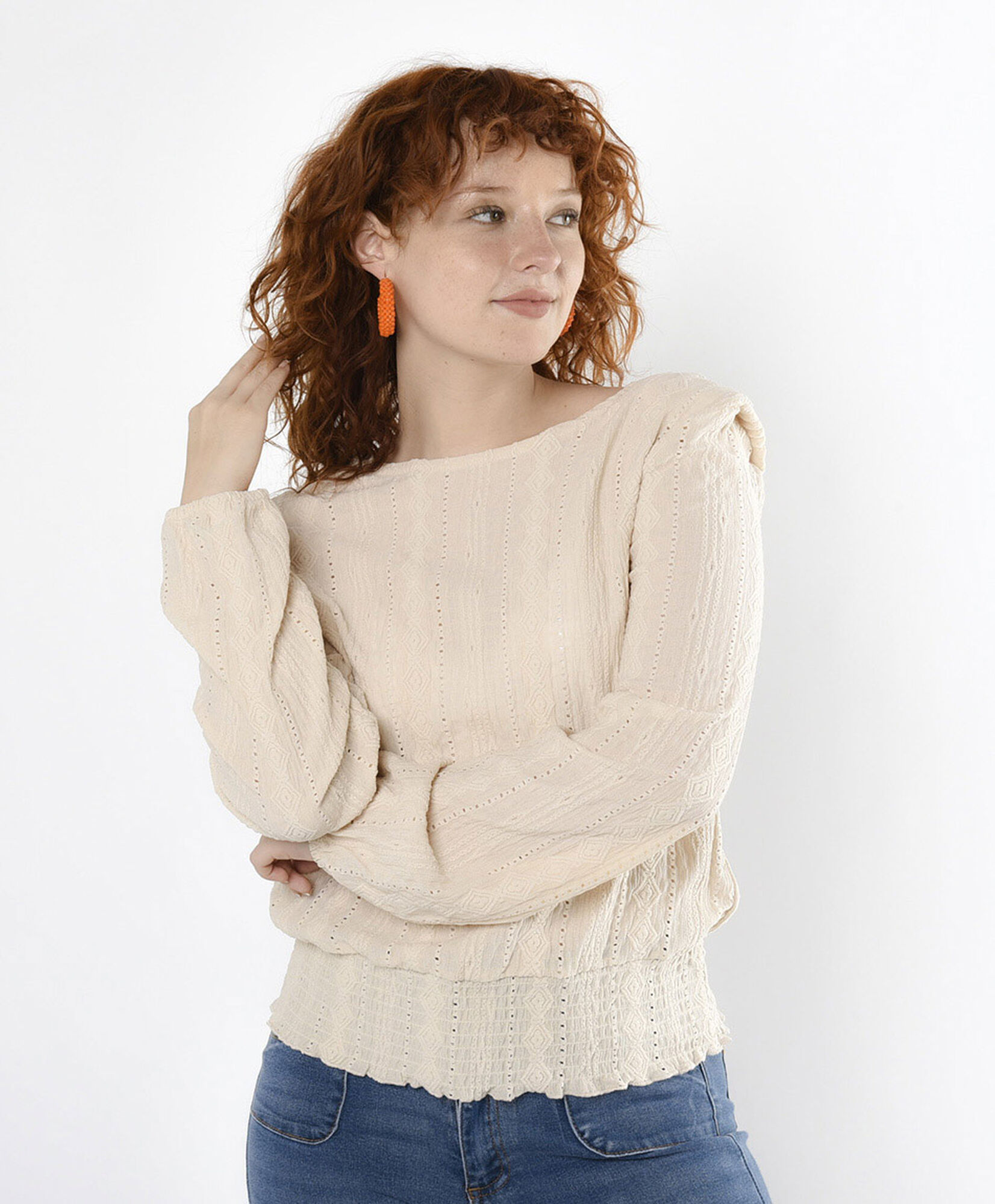 Polera mujer jacquard puntos calados Polera mujer jacquard puntos calados
