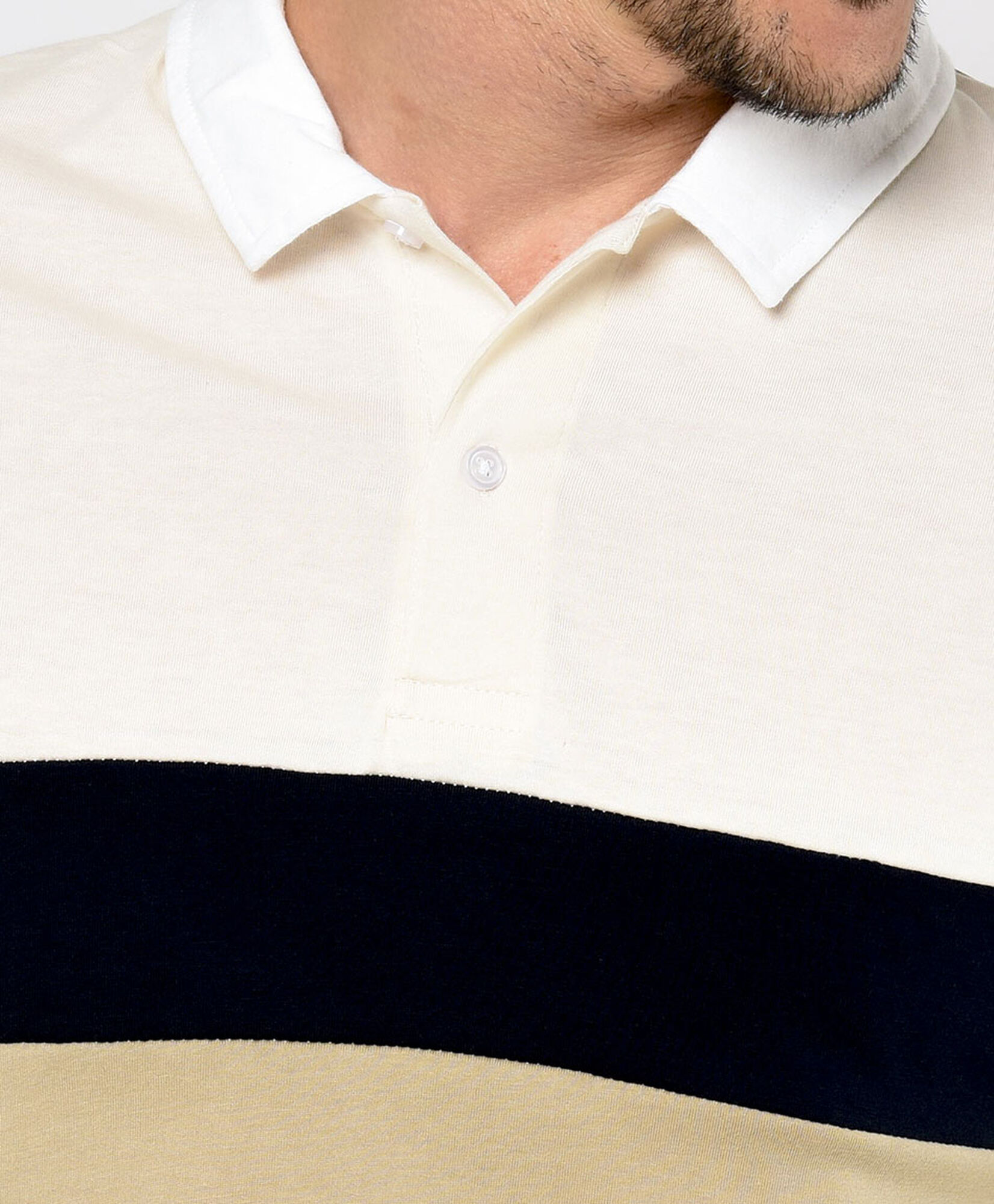 Polera hombre raya tricolor cuello piqué Polera hombre raya tricolor cuello piqué