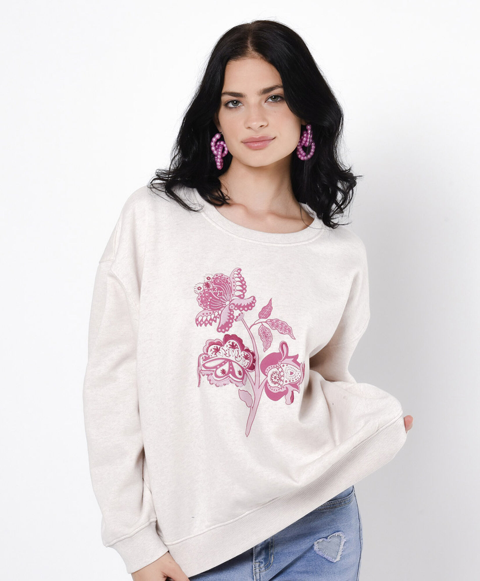 Polerón mujer flor bordada Polerón mujer flor bordada