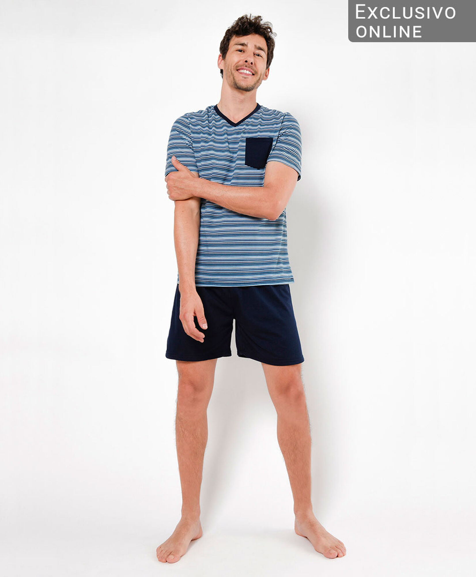 Pijama hombre líneas bolsillo 2 piezas Pijama hombre líneas bolsillo 2 piezas