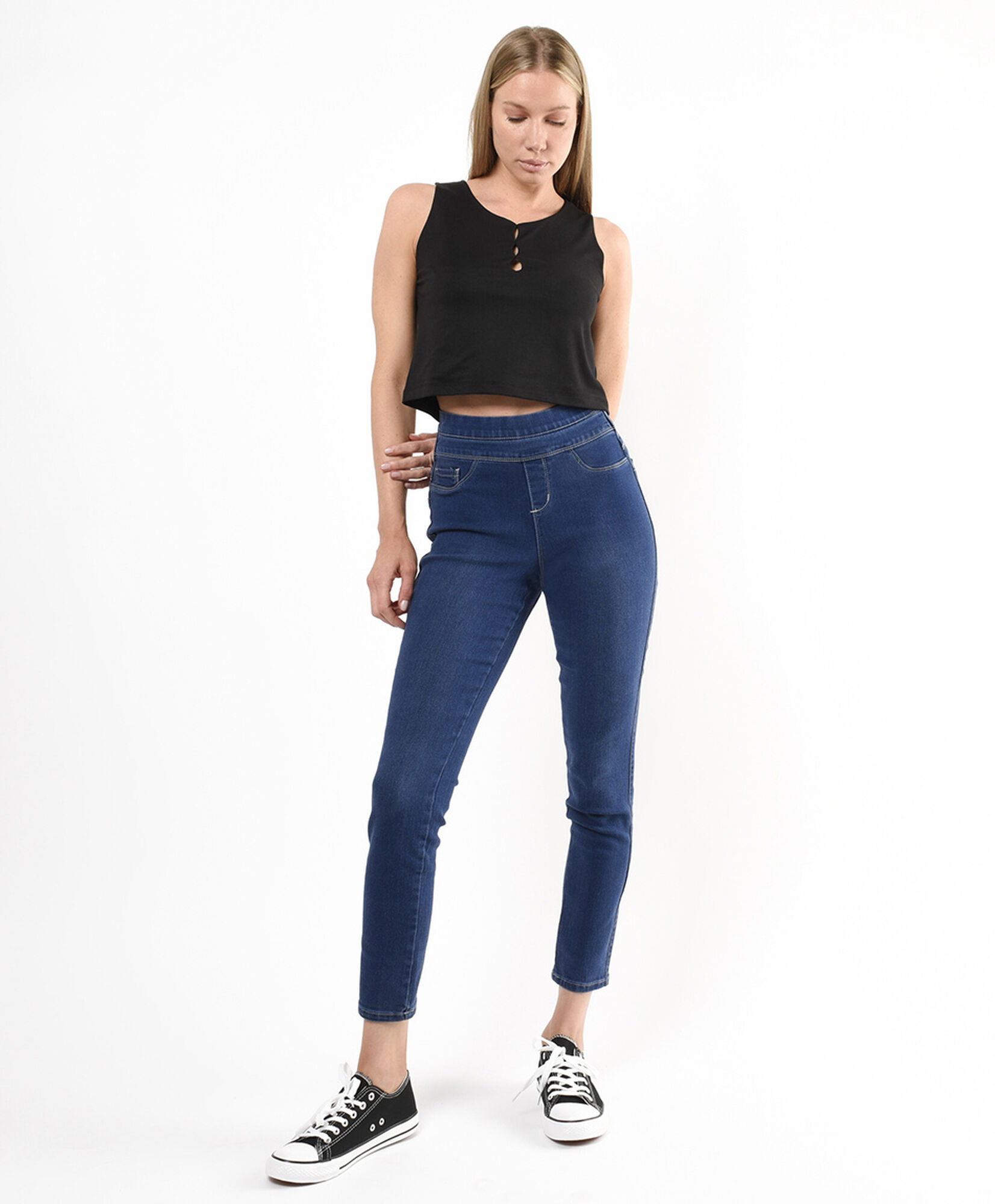 Jeans mujer leggins doble pretina skinny fit azul Jeans mujer leggins doble pretina skinny fit azul