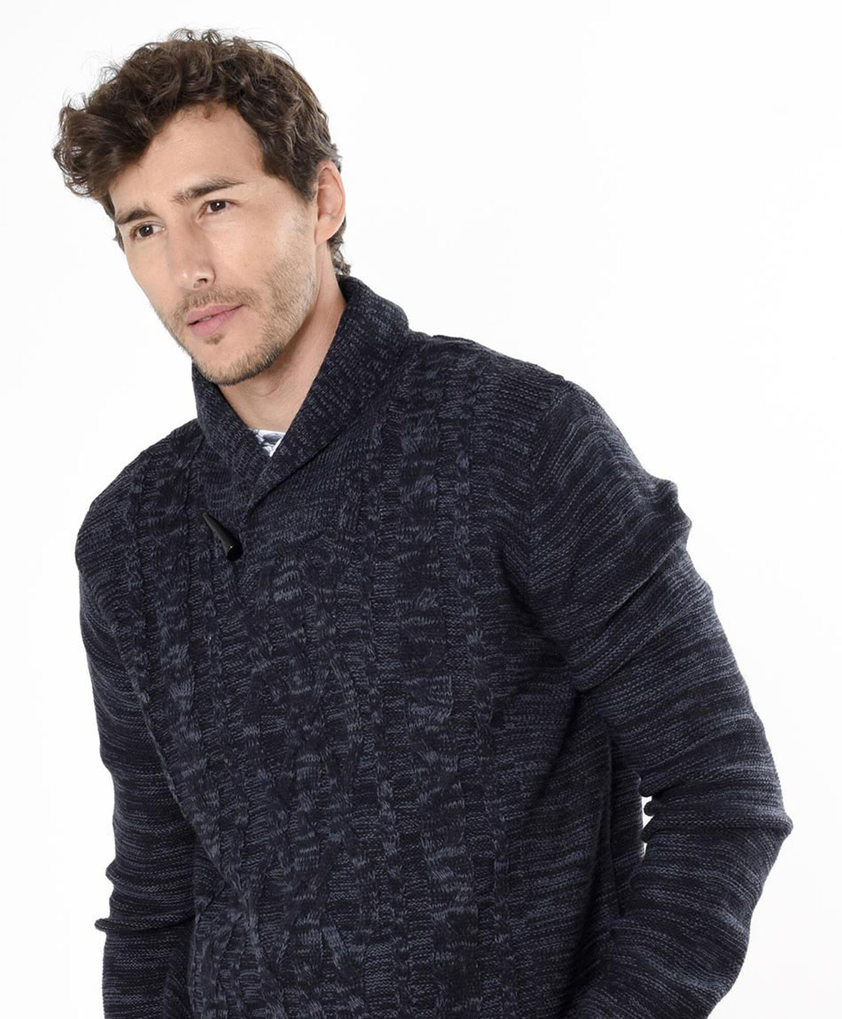 Sweater hombre trenzado jaspeado Sweater hombre trenzado jaspeado