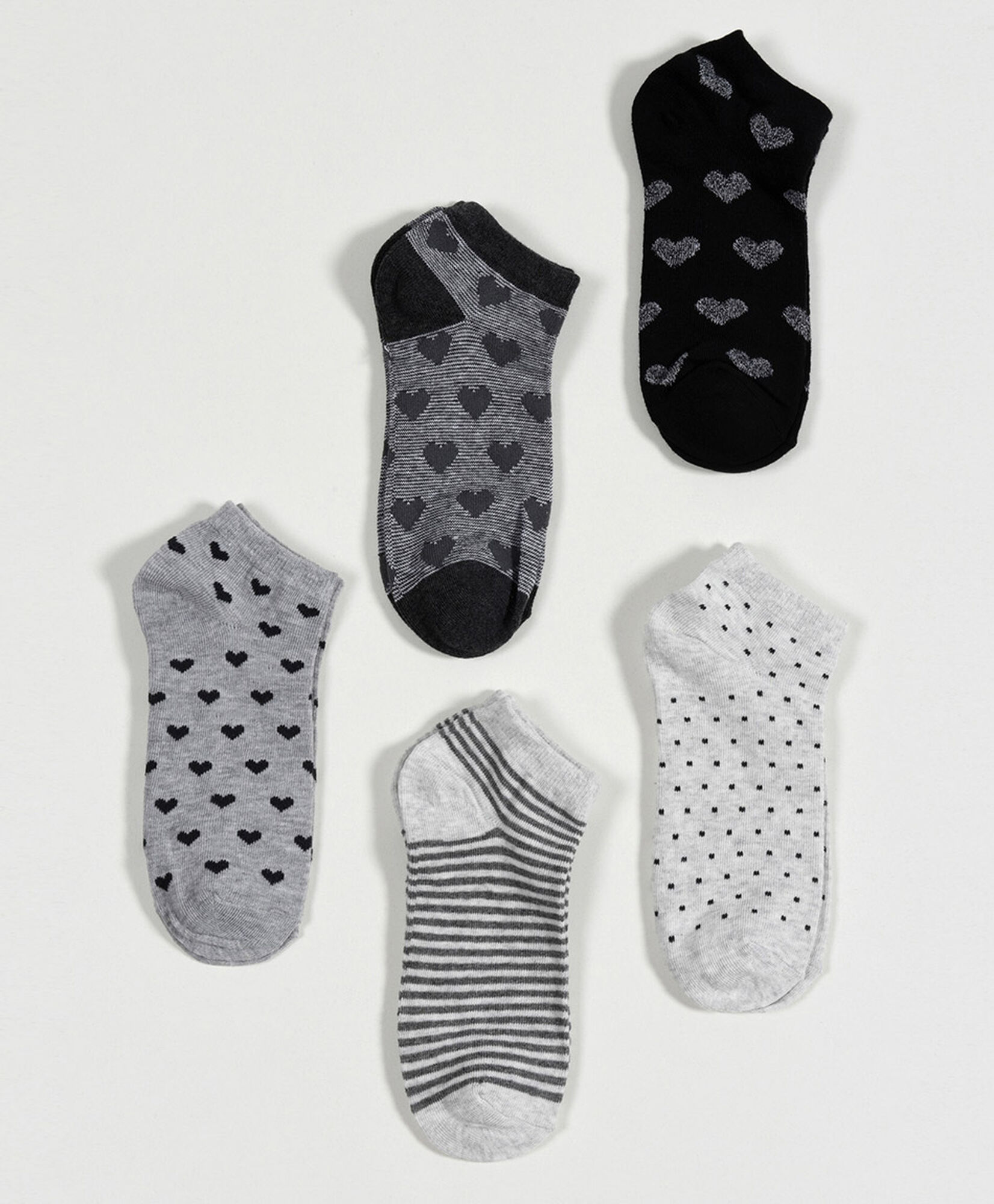 Pack 5 calcetines mujer cortos líneas y corazones Pack 5 calcetines mujer cortos líneas y corazones