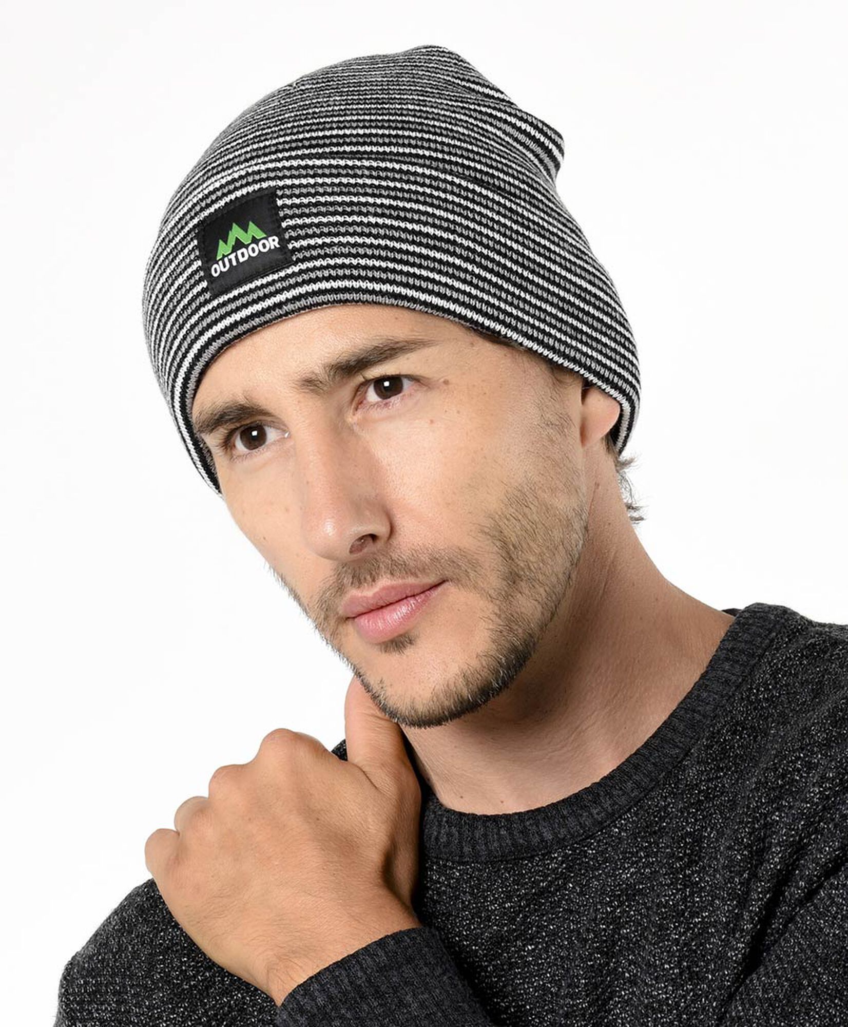 Gorro hombre tejido líneas parche Gorro hombre tejido líneas parche