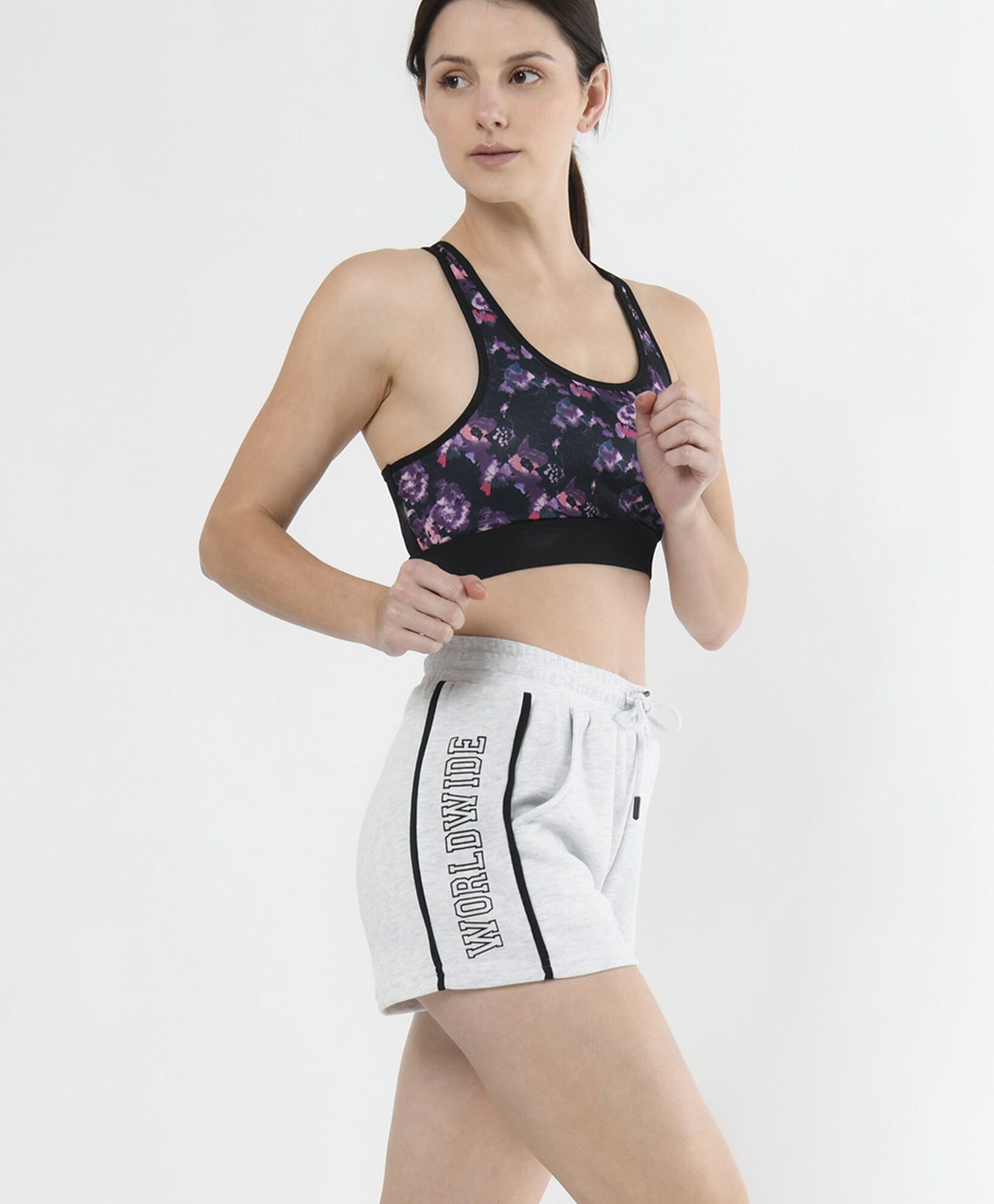 Short deportivo mujer jaspeado texto Short deportivo mujer jaspeado texto