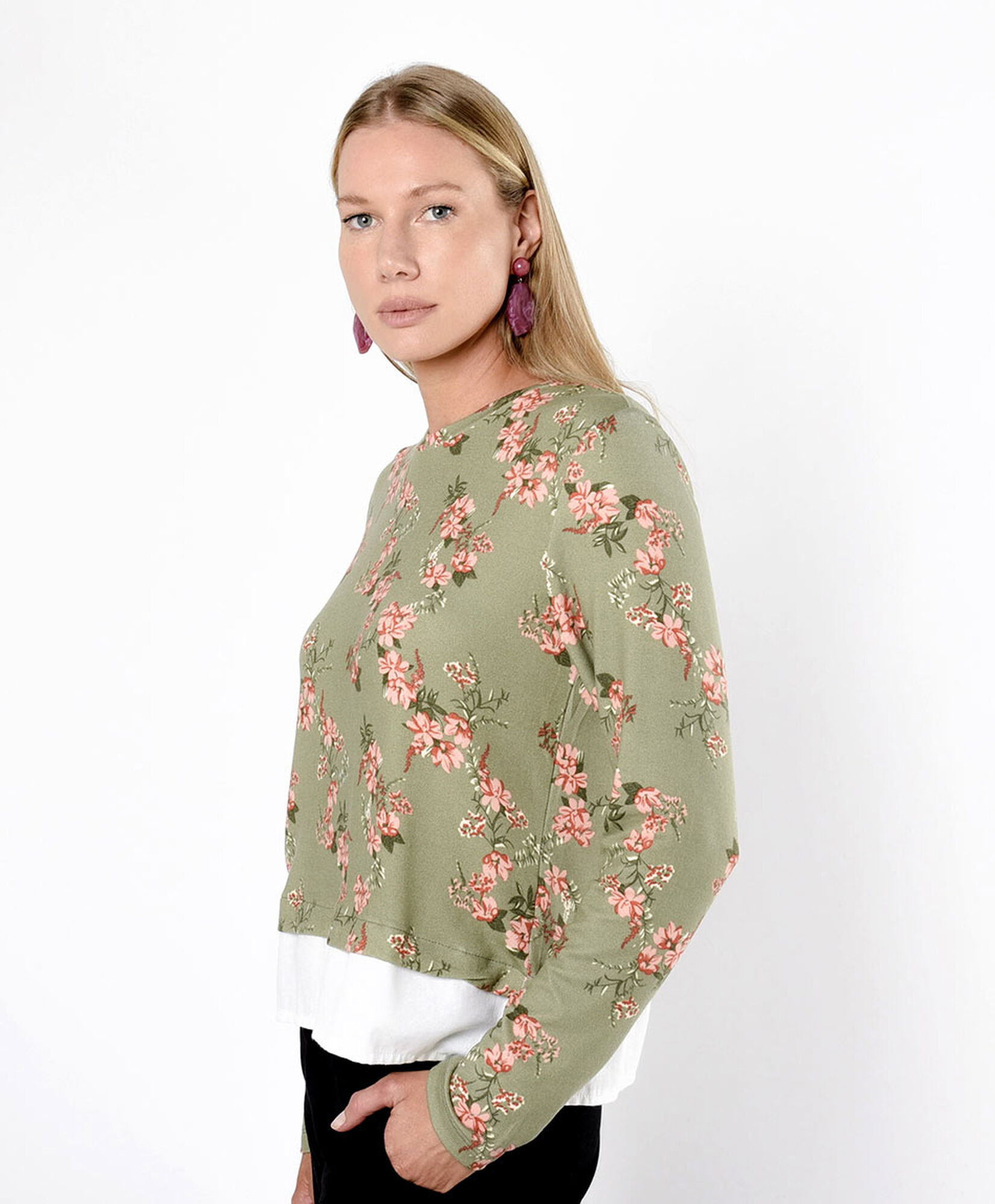 Polera mujer floreada verde doble basta Polera mujer floreada verde doble basta