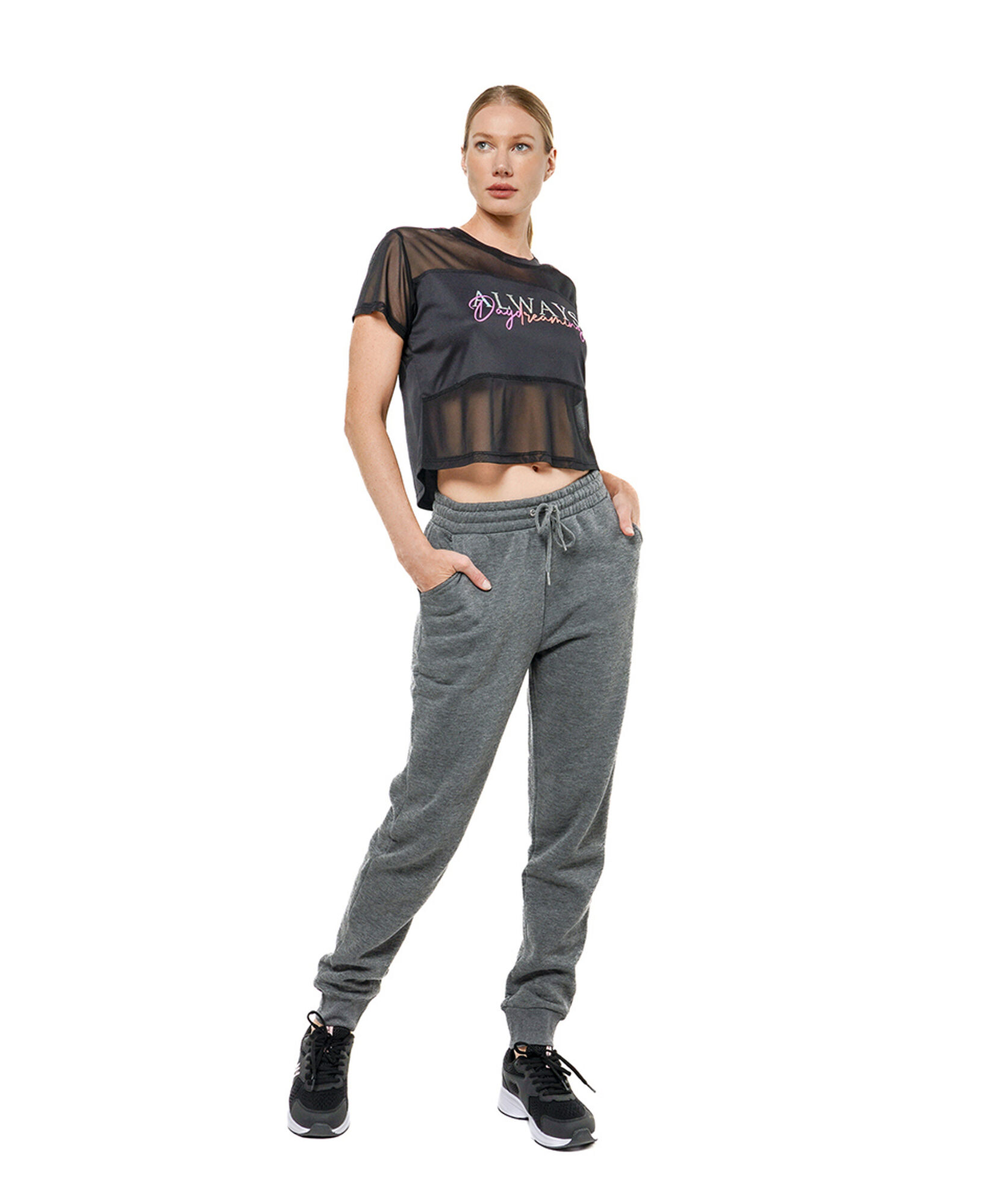 Pantalón de buzo mujer liso gris oscuro Pantalón de buzo mujer liso gris oscuro
