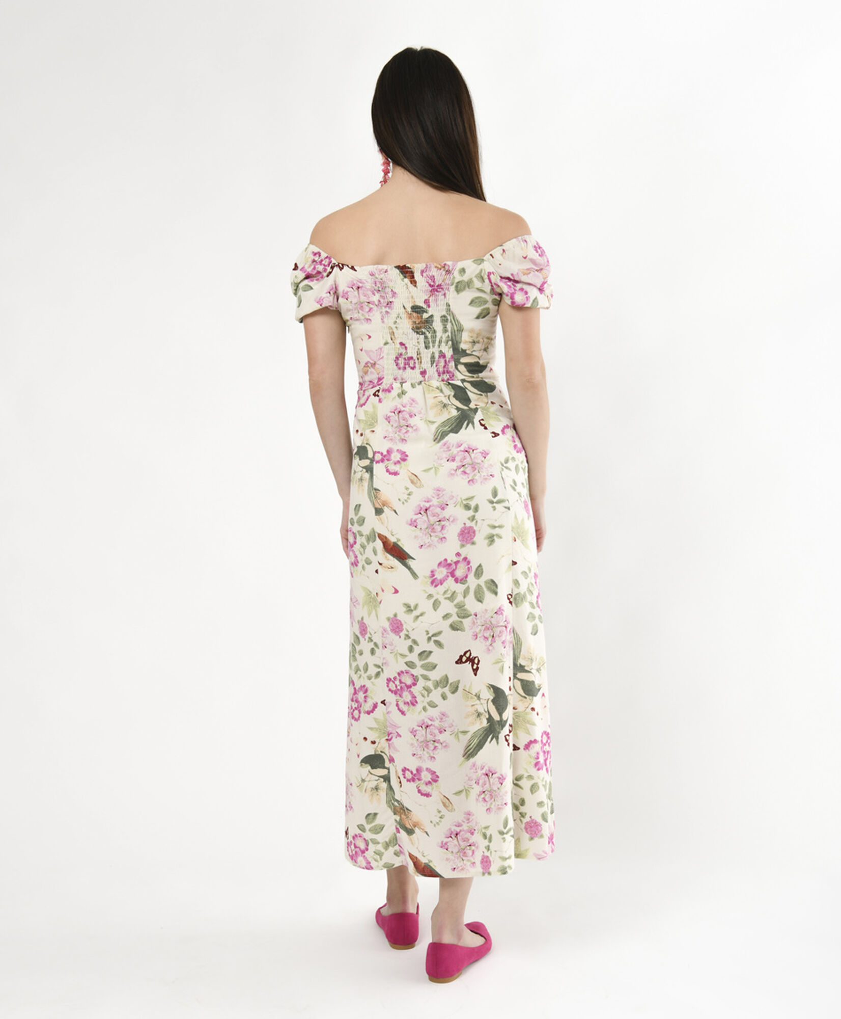 Vestido largo mujer lino floreado Vestido largo mujer lino floreado
