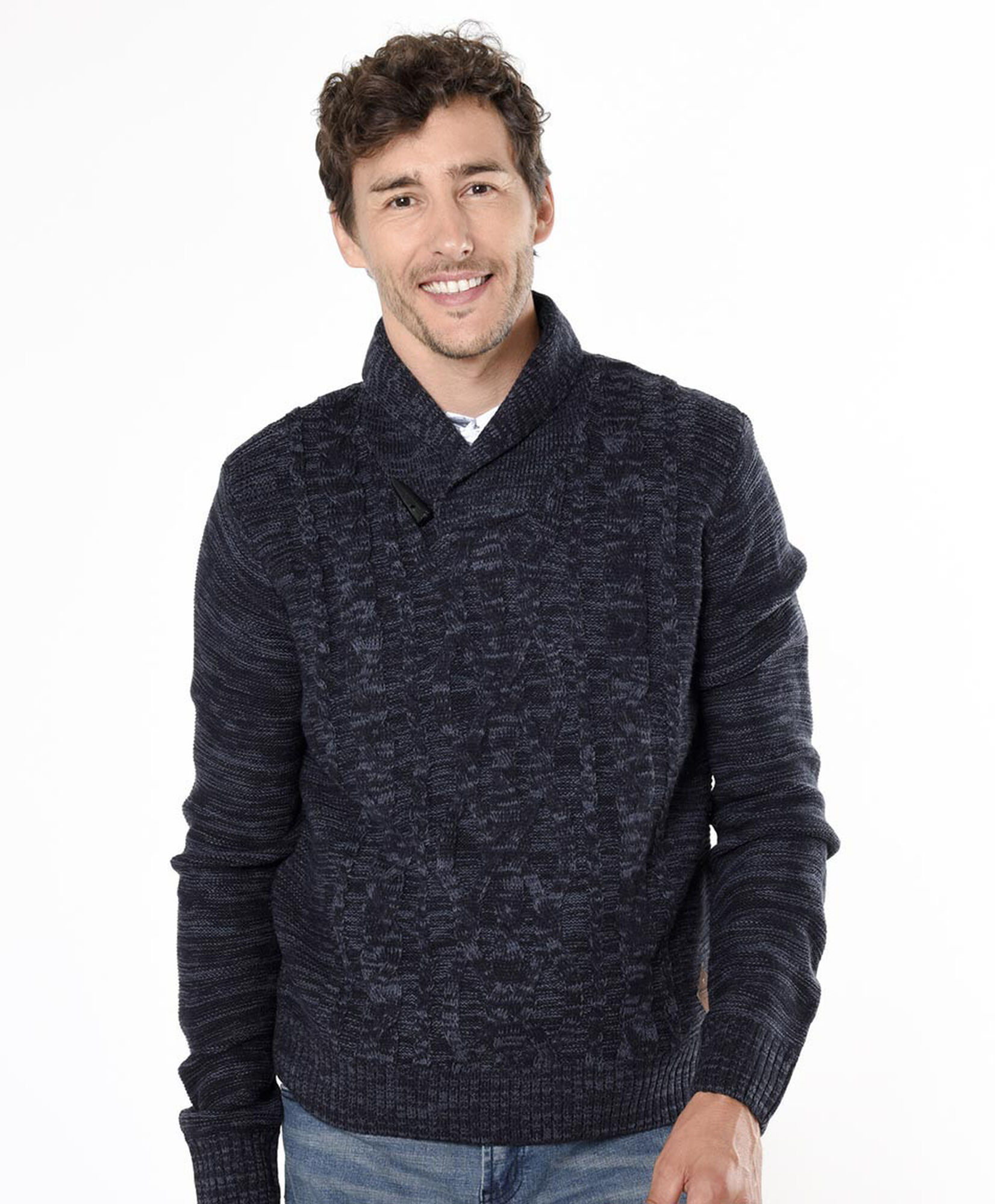 Sweater hombre trenzado jaspeado Sweater hombre trenzado jaspeado