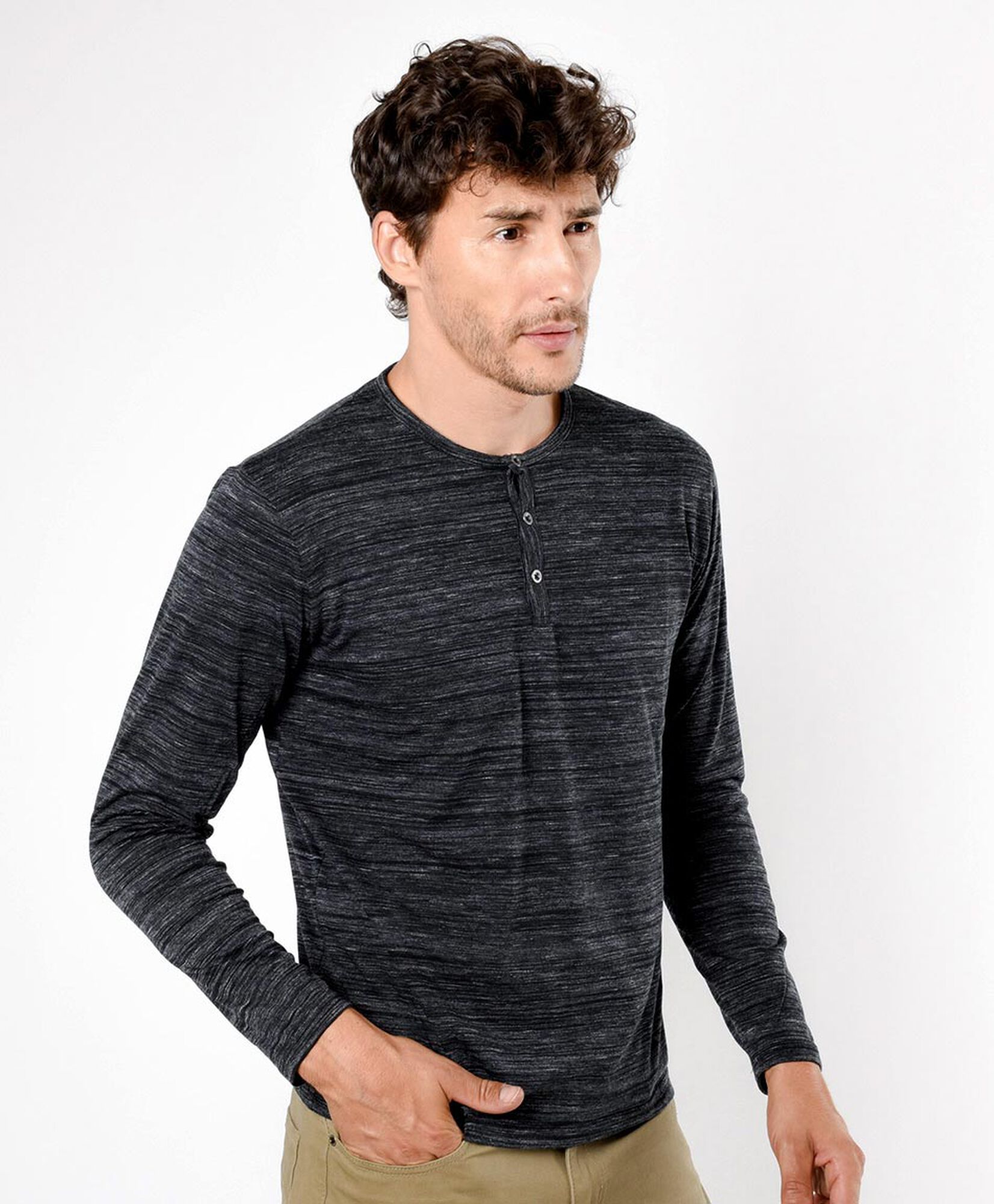 Polera hombre jaspeada botones Polera hombre jaspeada botones