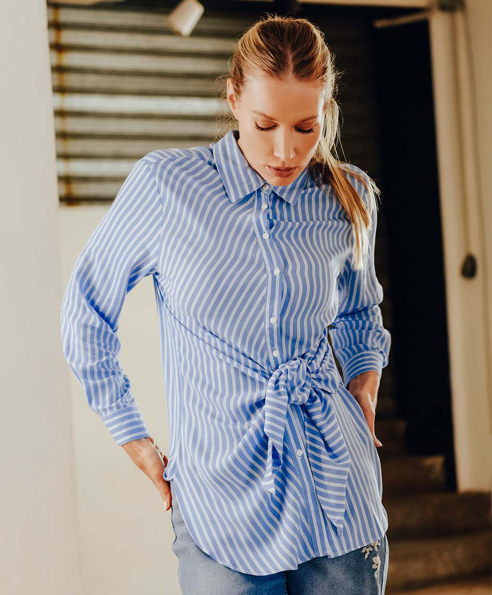 Blusa mujer cruzada lazo líneas Blusa mujer cruzada lazo líneas