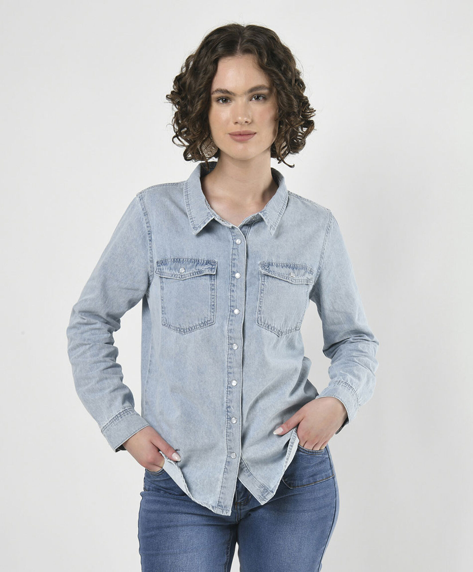 Blusa mujer denim bolsillos Blusa mujer denim bolsillos