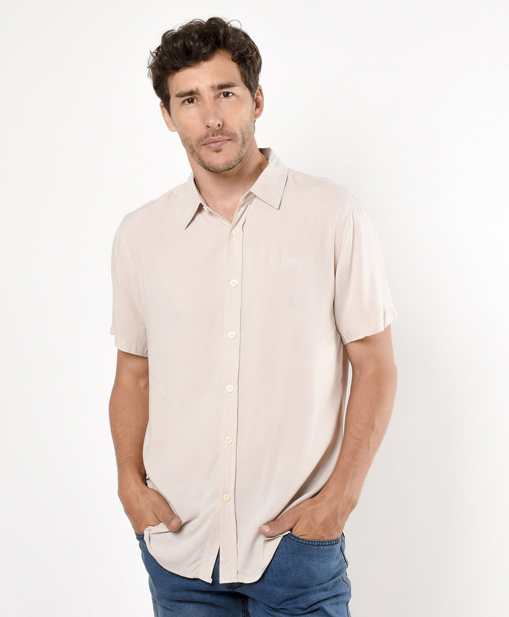 Camisa hombre beige lisa Camisa hombre beige lisa