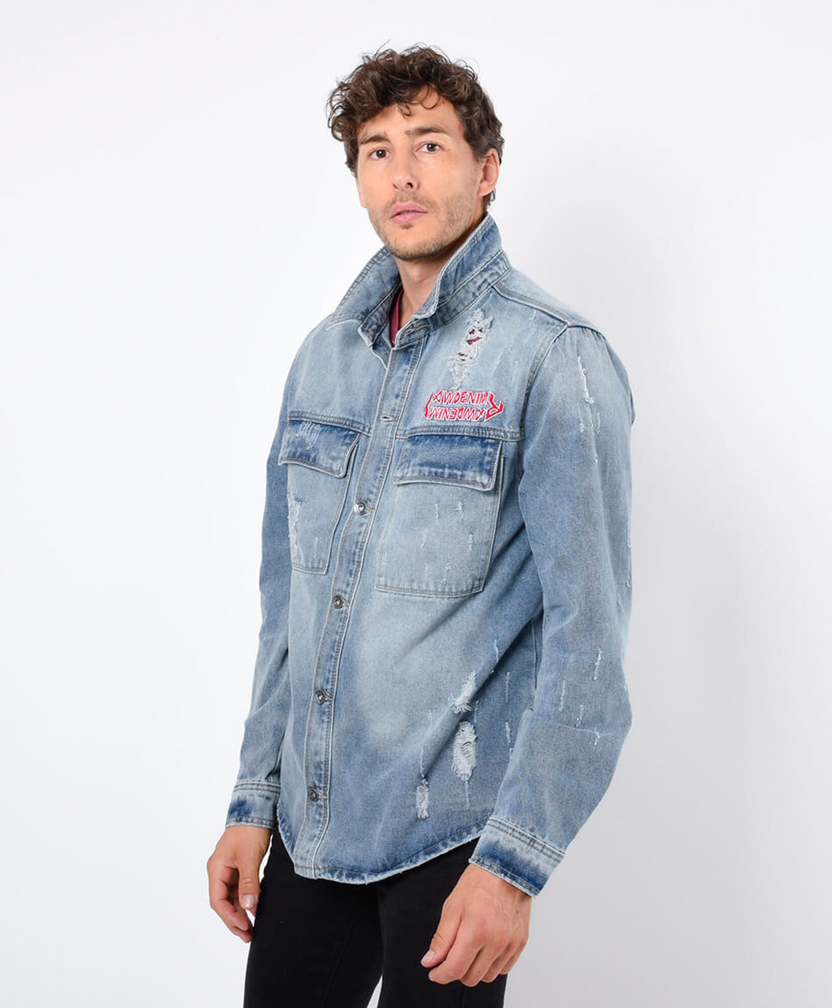 Chaqueta hombre denim doble estampado Chaqueta hombre denim doble estampado