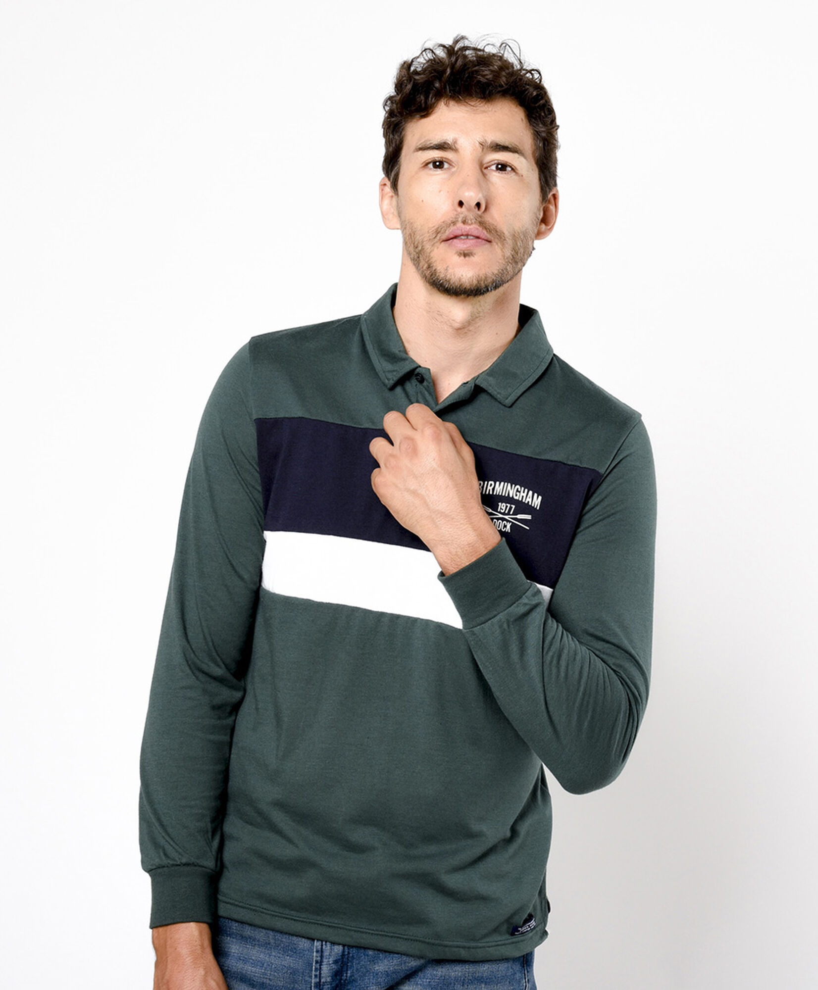 Polera hombre tricolor cuello piqué Polera hombre tricolor cuello piqué