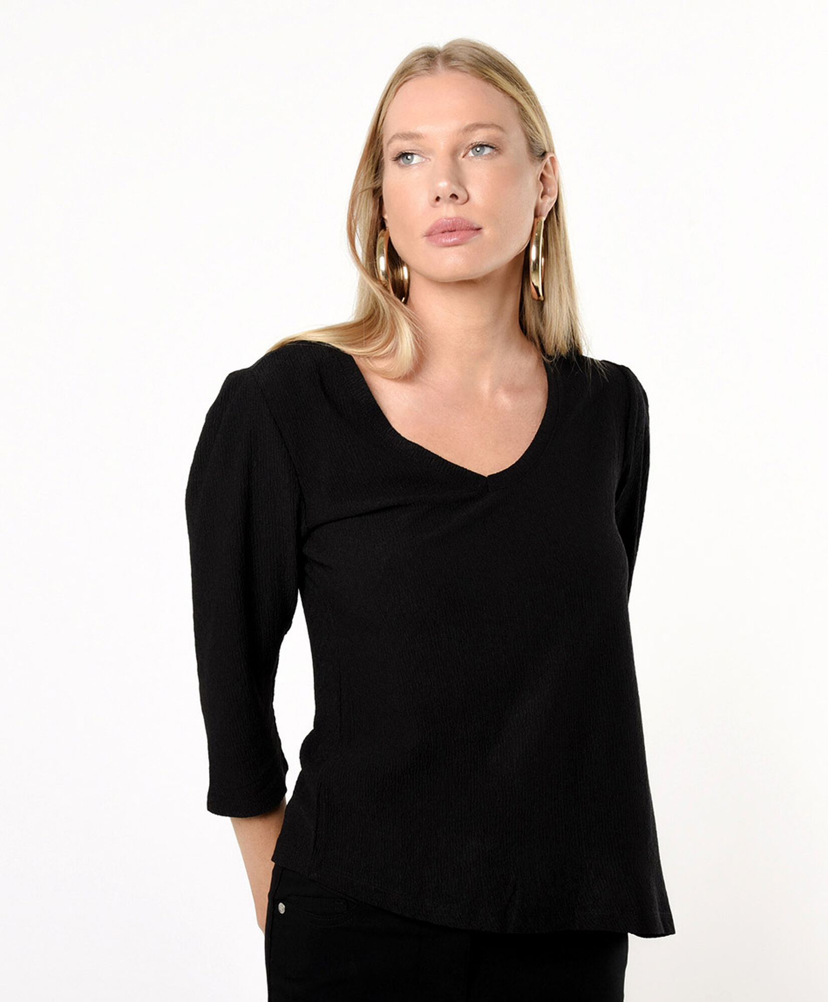Polera mujer textura cuello en v Polera mujer textura cuello en v